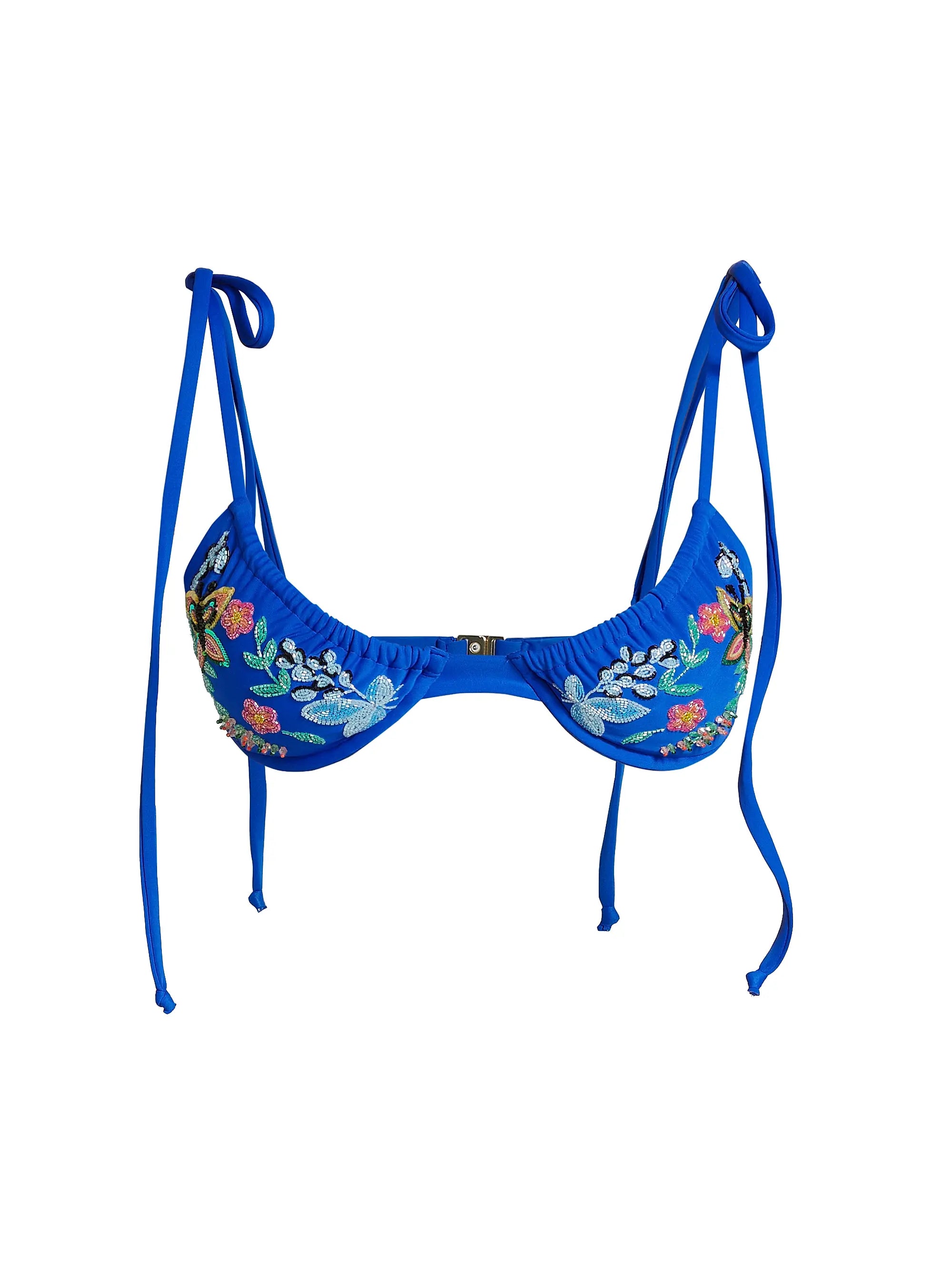 Los Angeles Underwire Embroidered Bikini Top Blue