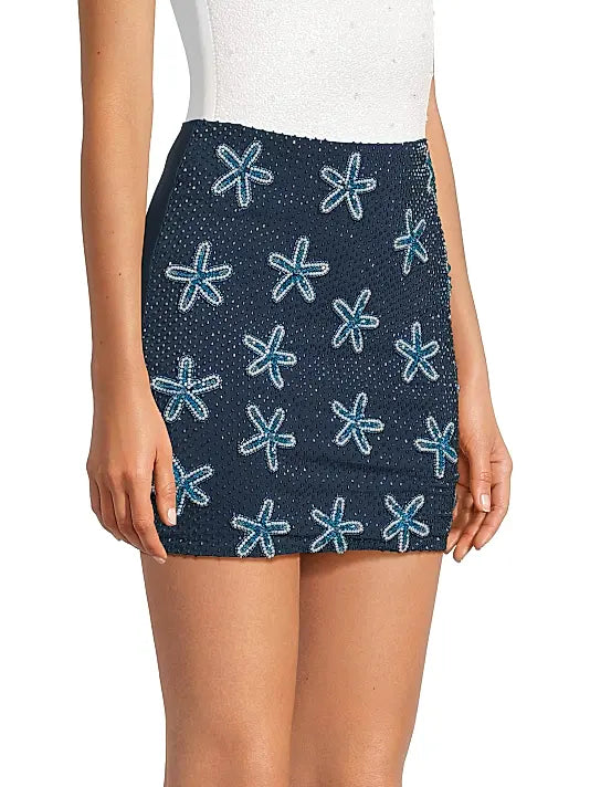 Starfish Embroidered Mini Skirt Navy