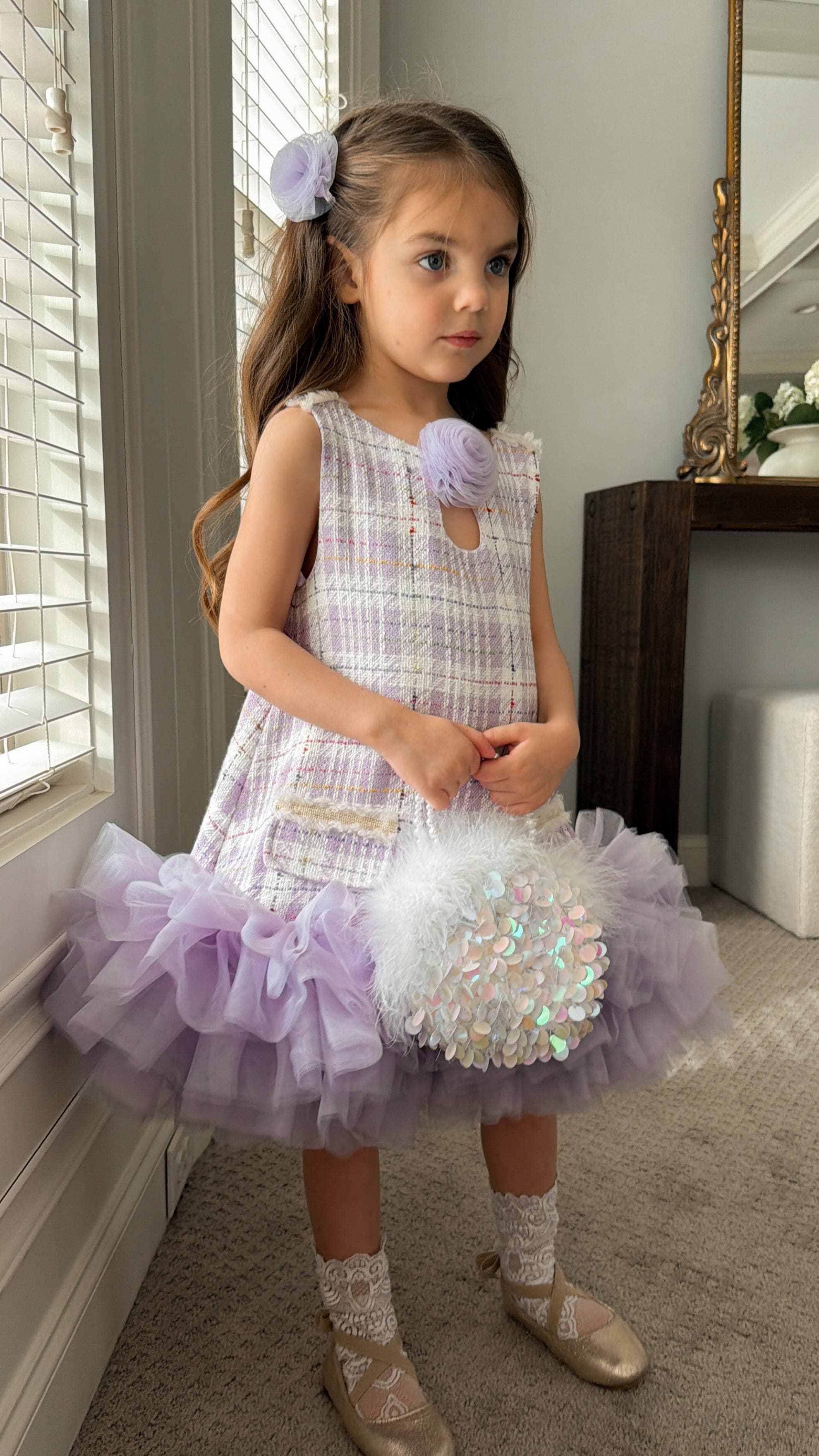 Violet Tweed and Tulle Dress
