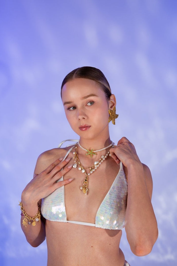 Sienna Sequin Embroidery Bikini Top White