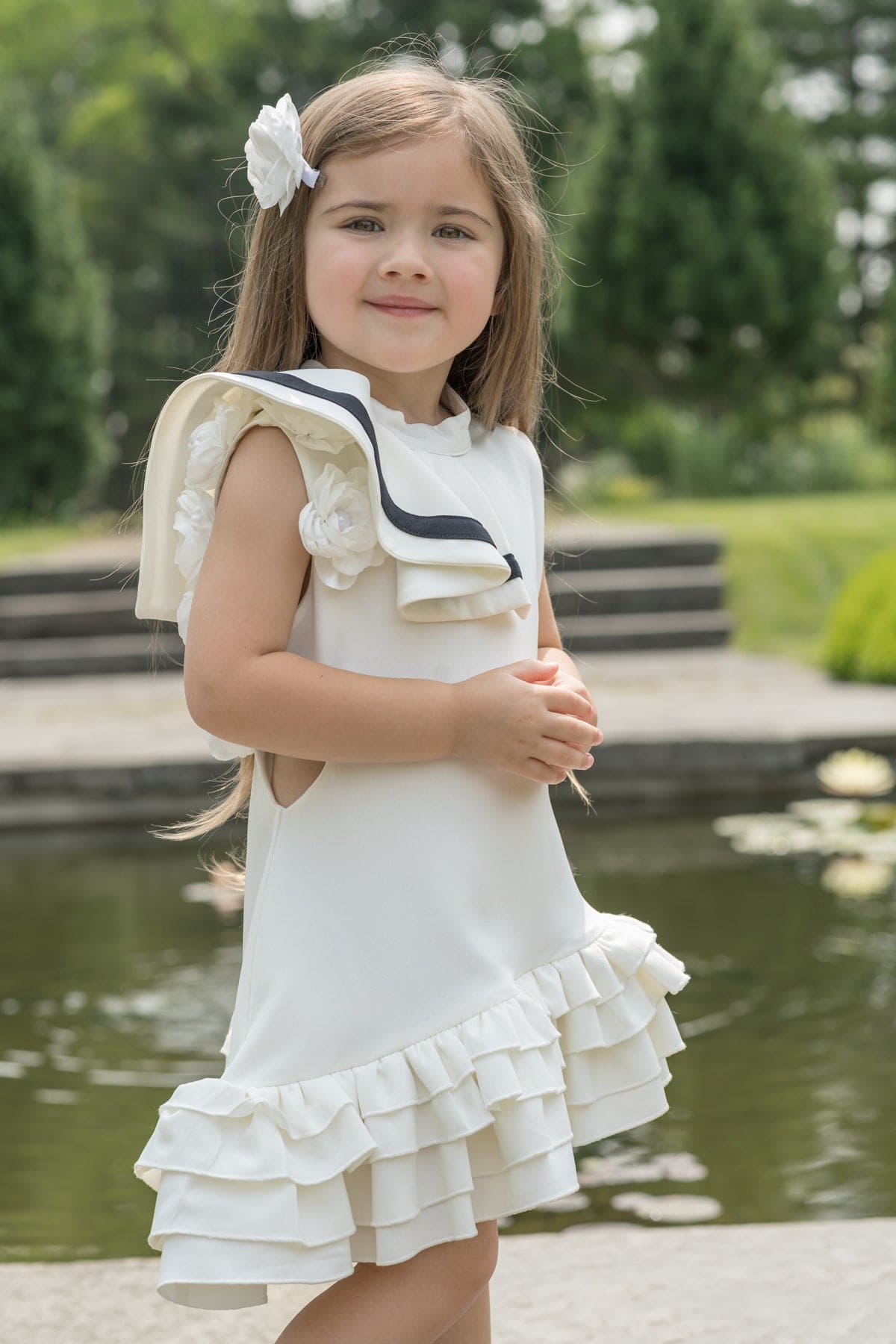 Alex White Ruffle Dress with Black Contrast Line - Petite Maison Kids