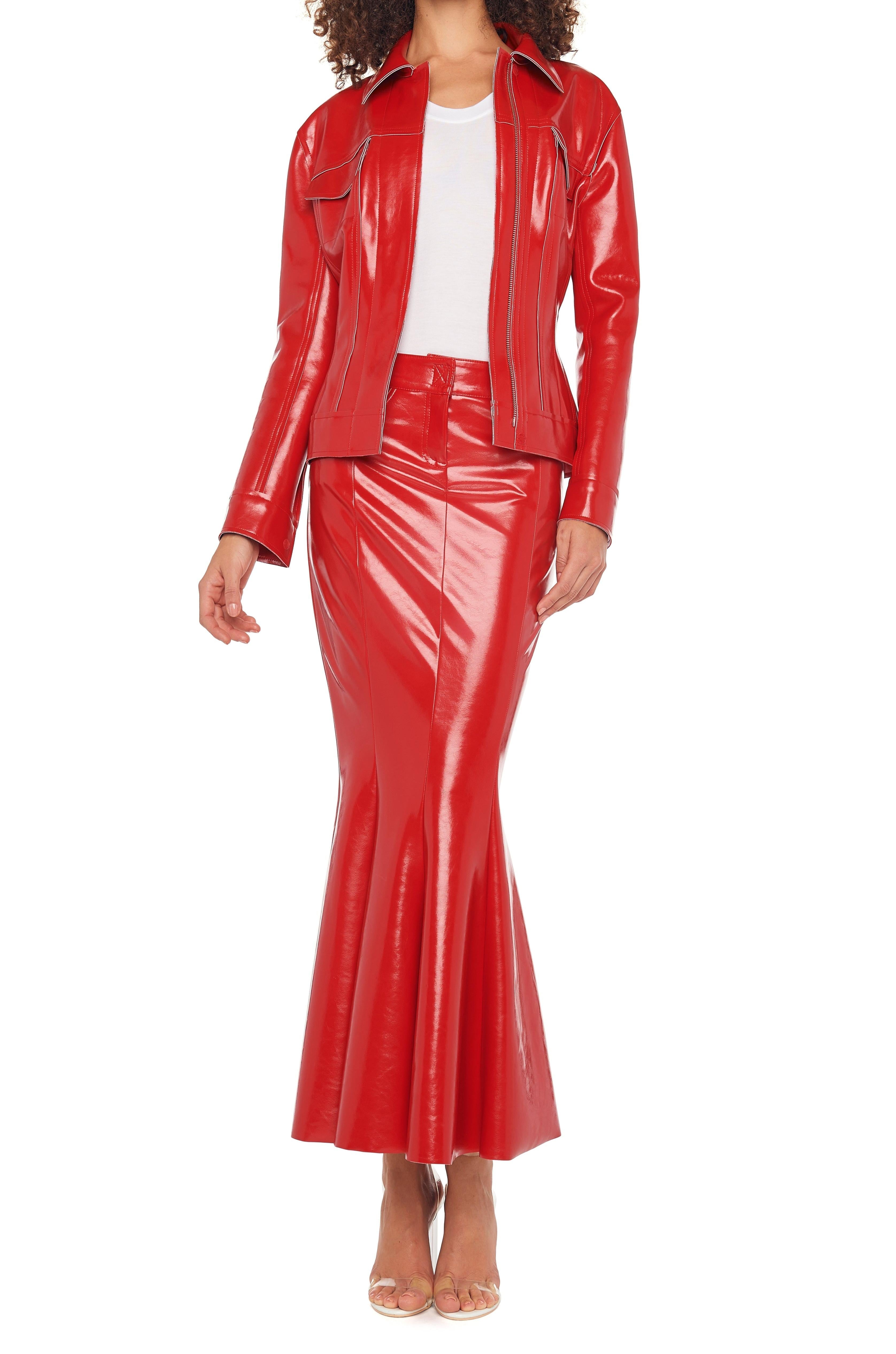 FISHTAIL JEAN SKIRT TO MIDCALF