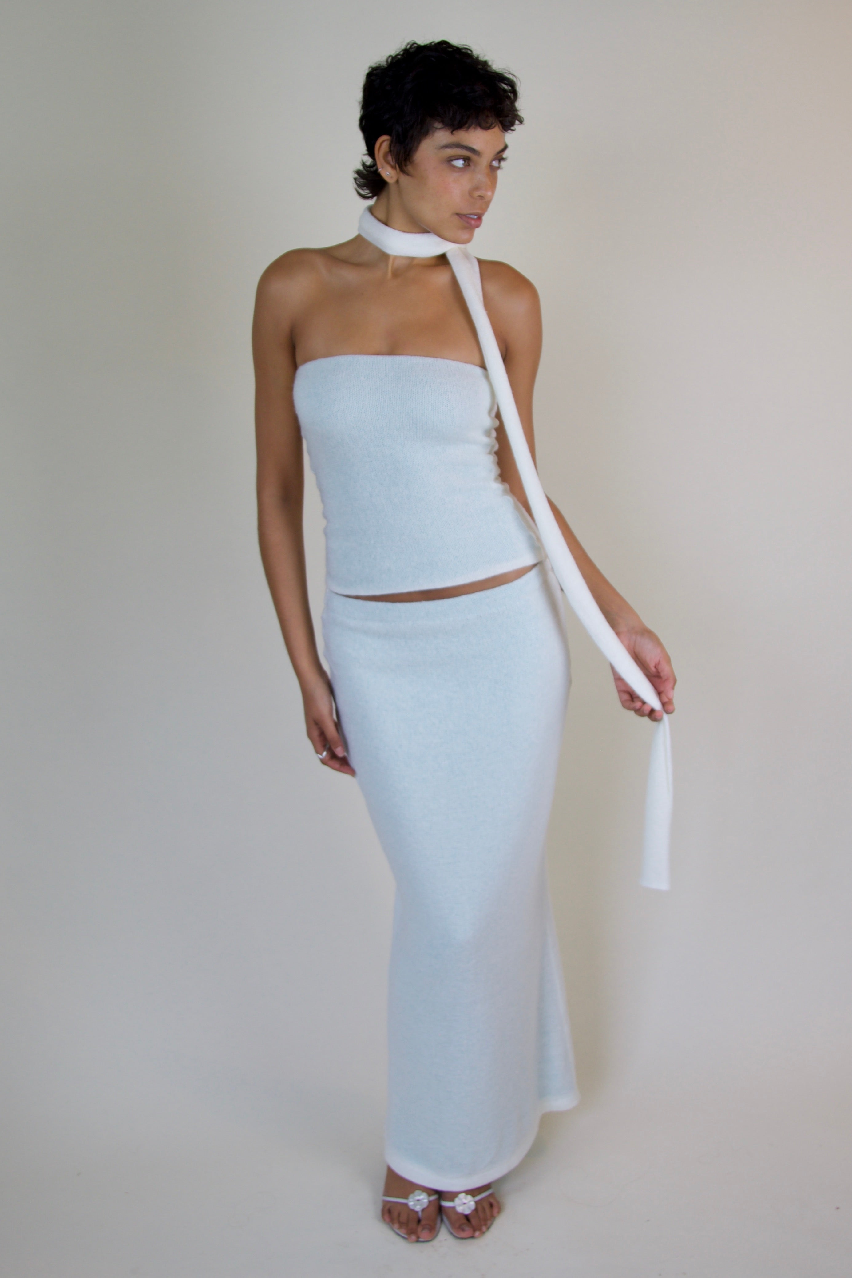 STRAPLESS TOP IN IVORY + MOHAIR