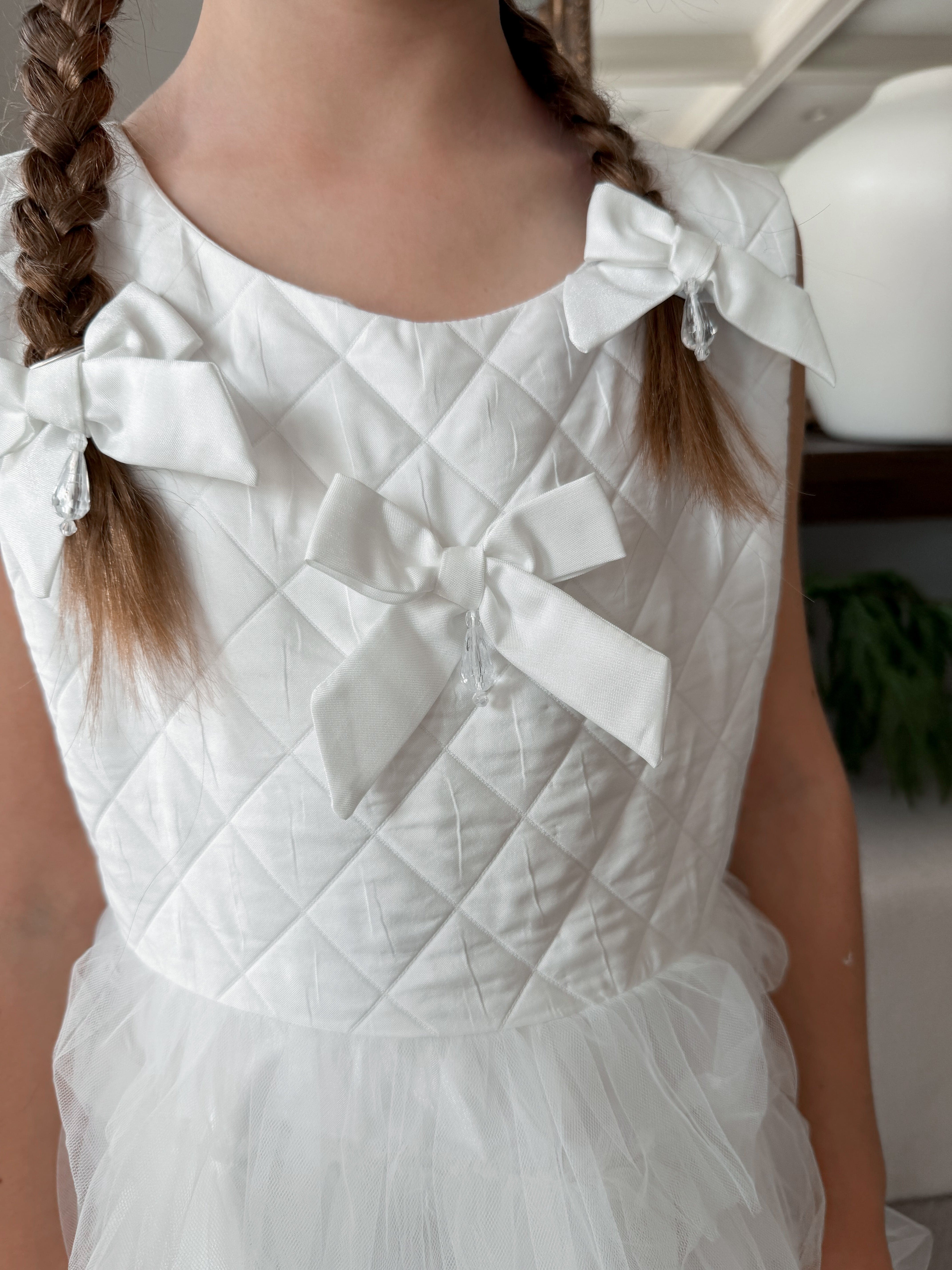 Poppy White Quilted Hair Bow Clips - Petite Maison Kids