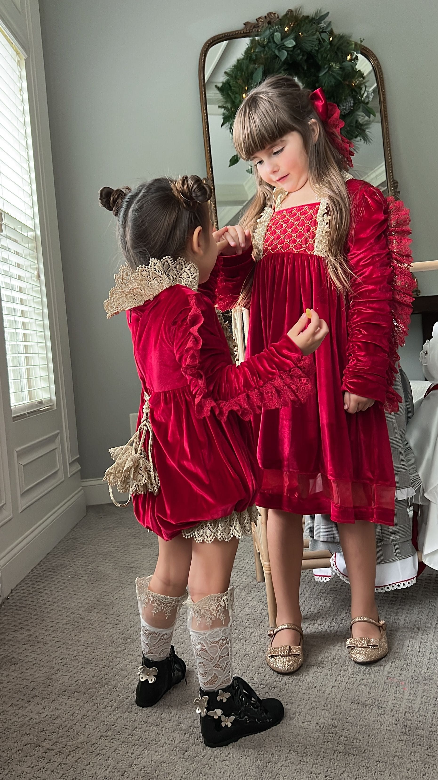 Victoria Red Velvet Romper - Petite Maison Kids