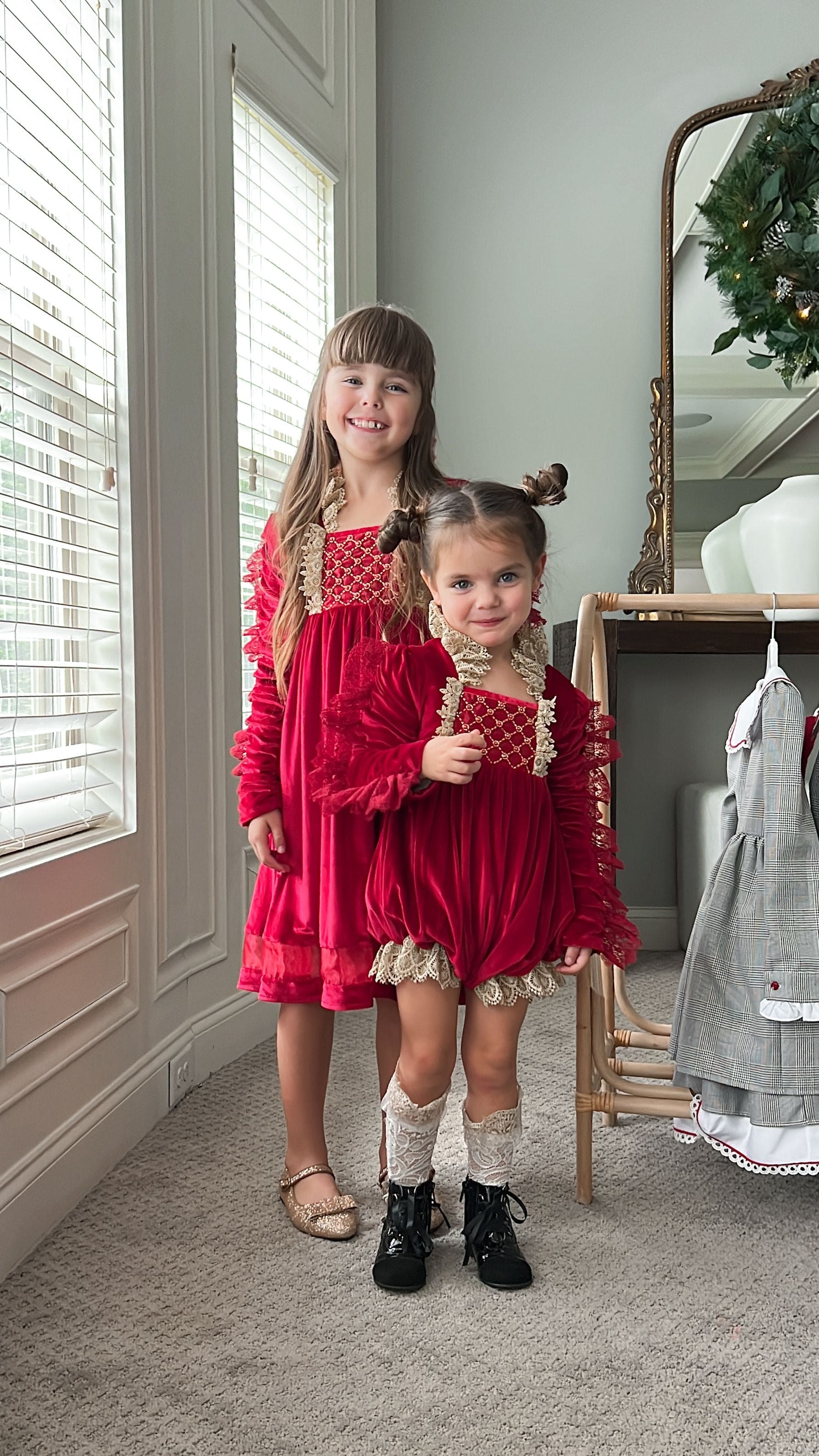 Victoria Red Velvet Romper - Petite Maison Kids