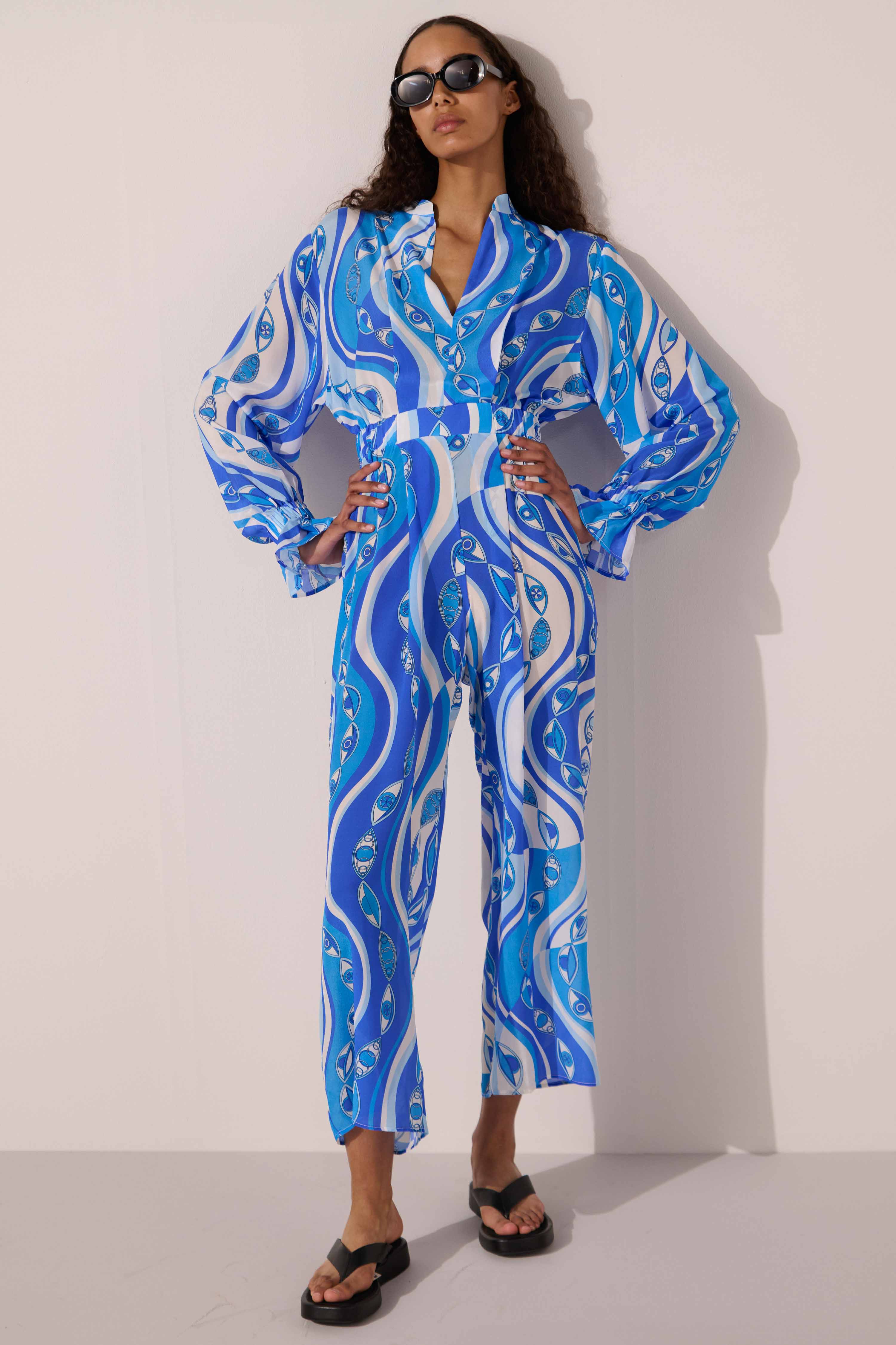 Image of product named ocean eyes felix silk jumpsuit by Paolita London