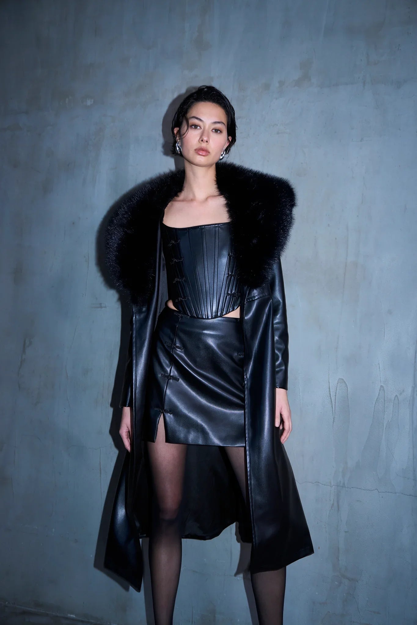 Simone Faux Leather Coat - Black