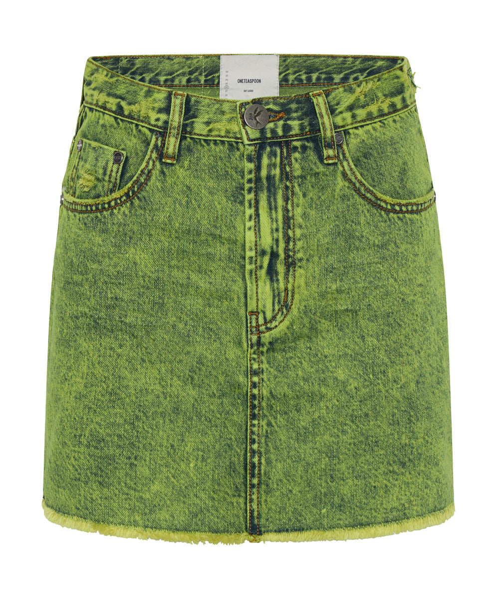 2020 High Waist Mini Denim Skirt - Cyber Lime