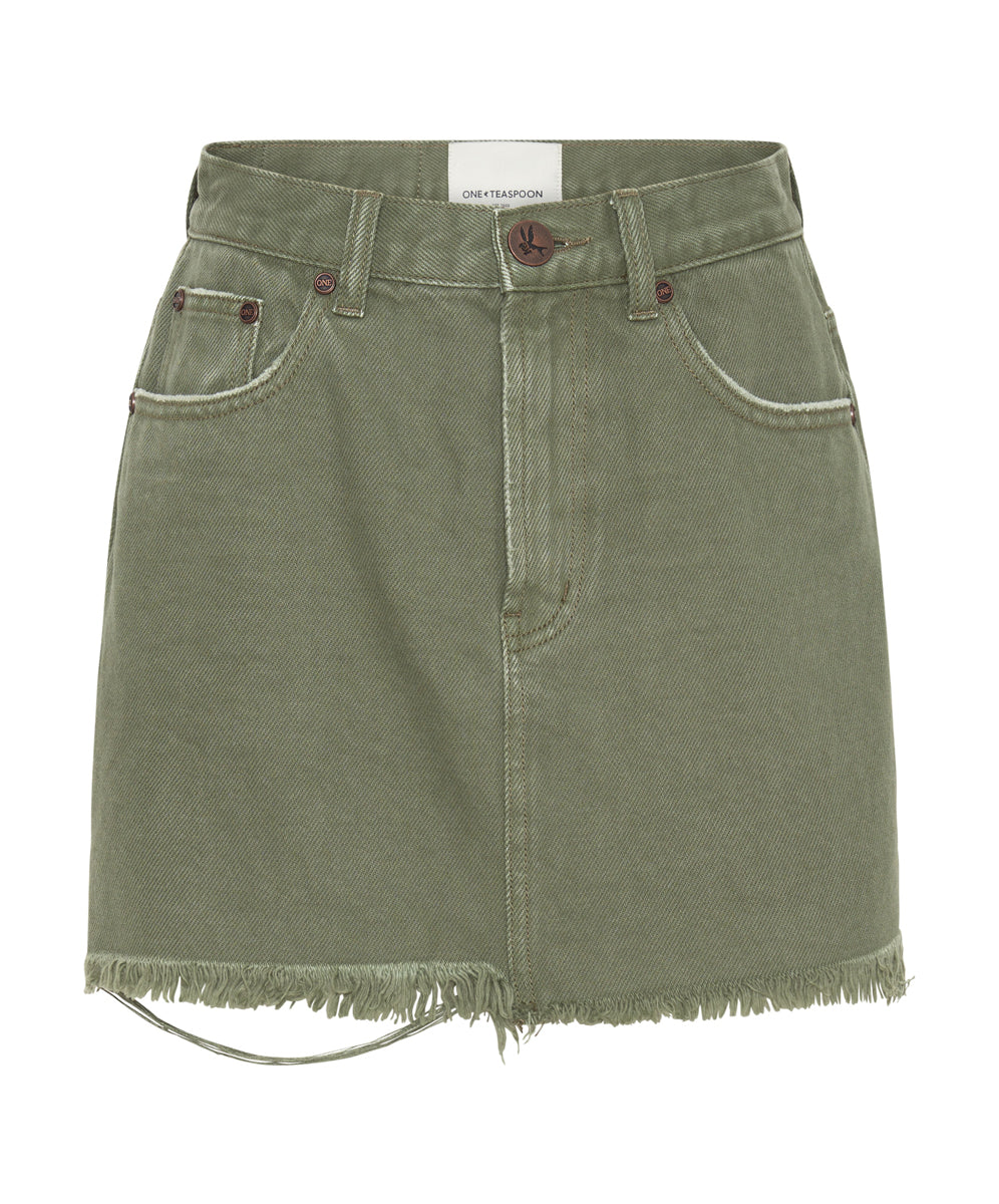 2020 High Waist Mini Denim Skirt - Military Khaki