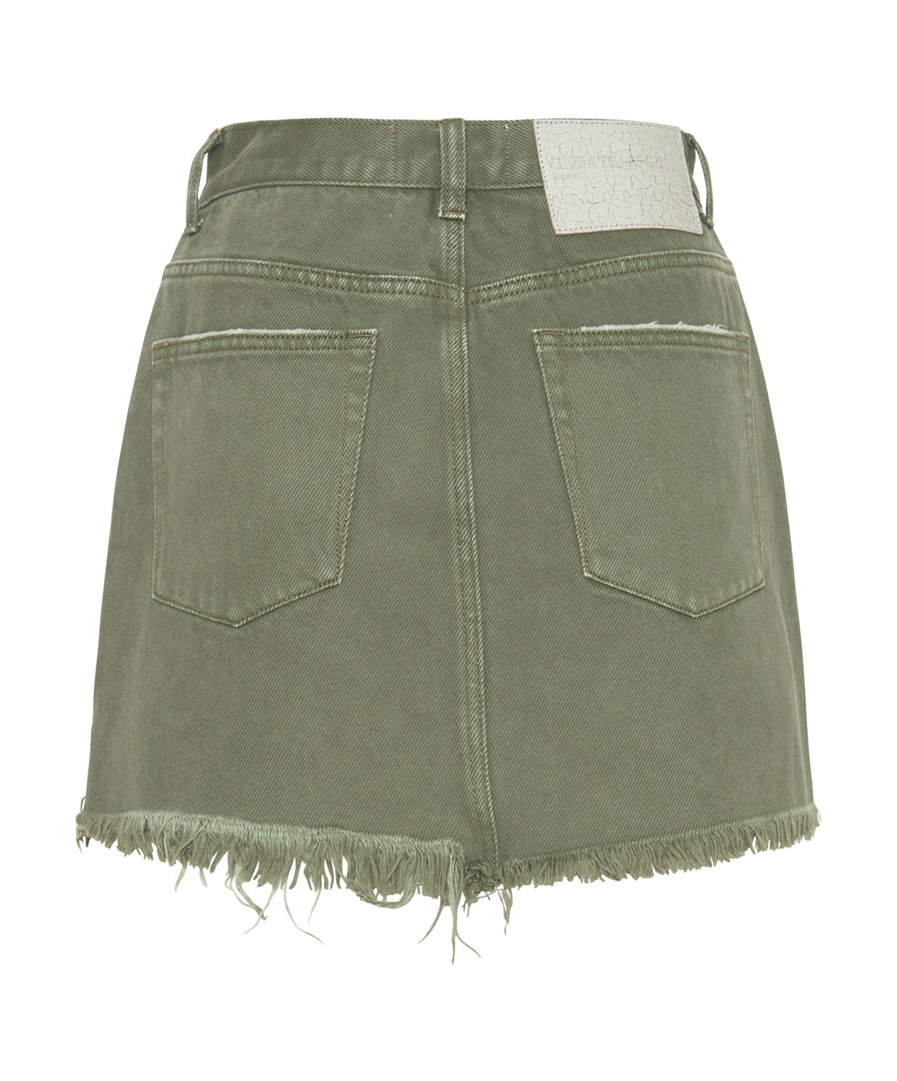 2020 High Waist Mini Denim Skirt - Military Khaki