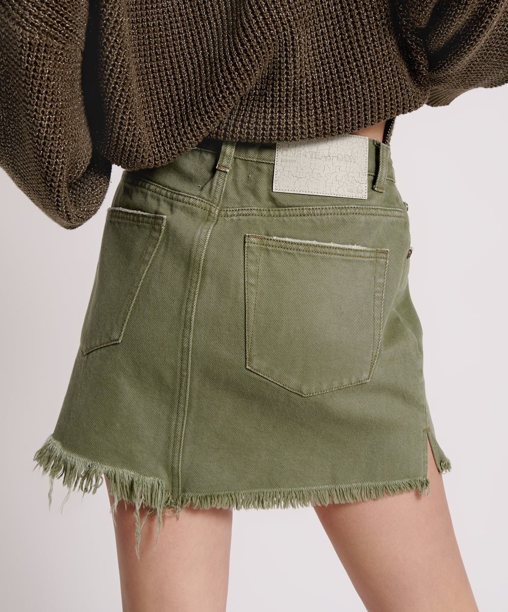 2020 High Waist Mini Denim Skirt - Military Khaki