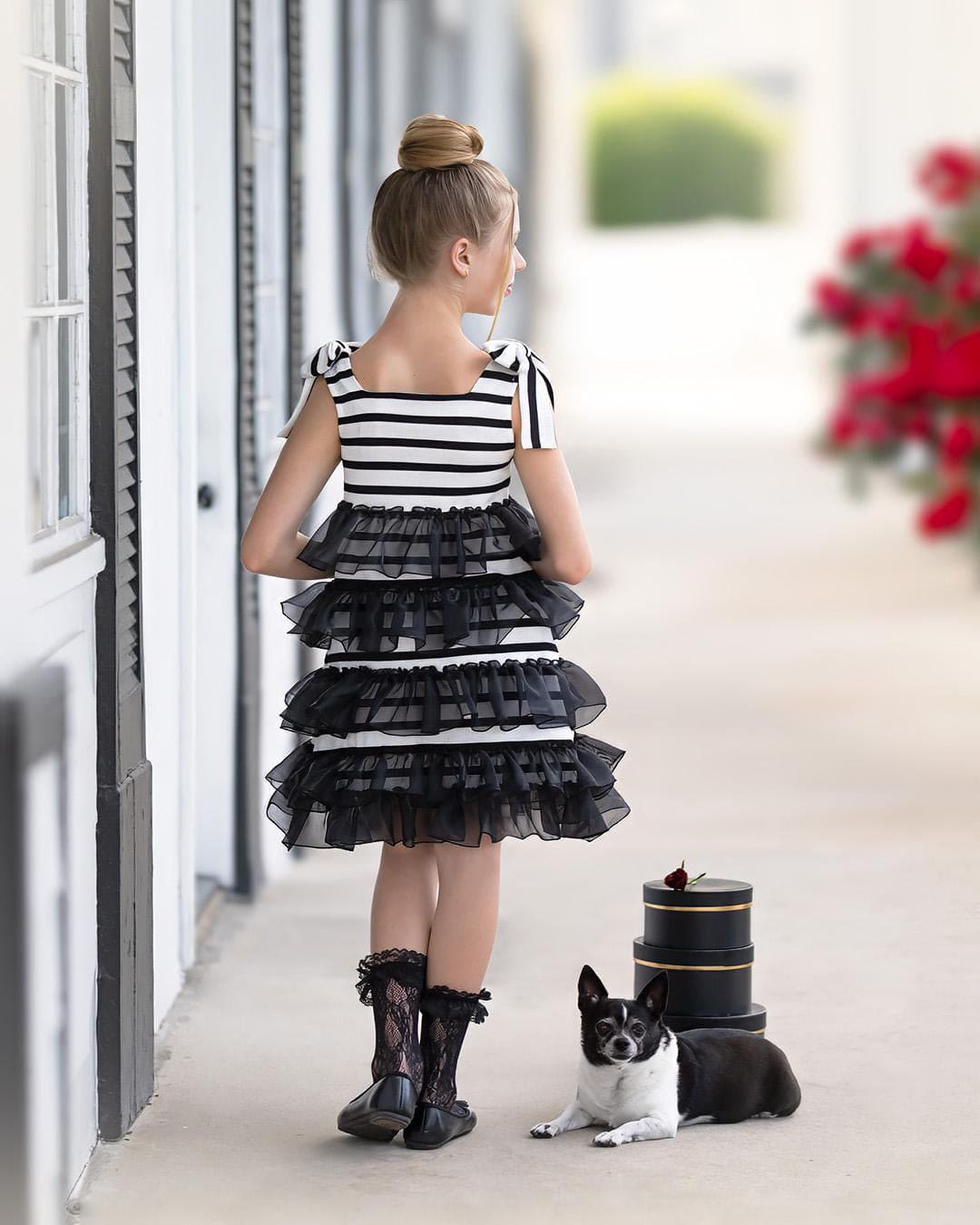 Monaco Black and White Striped Dress - Petite Maison Kids