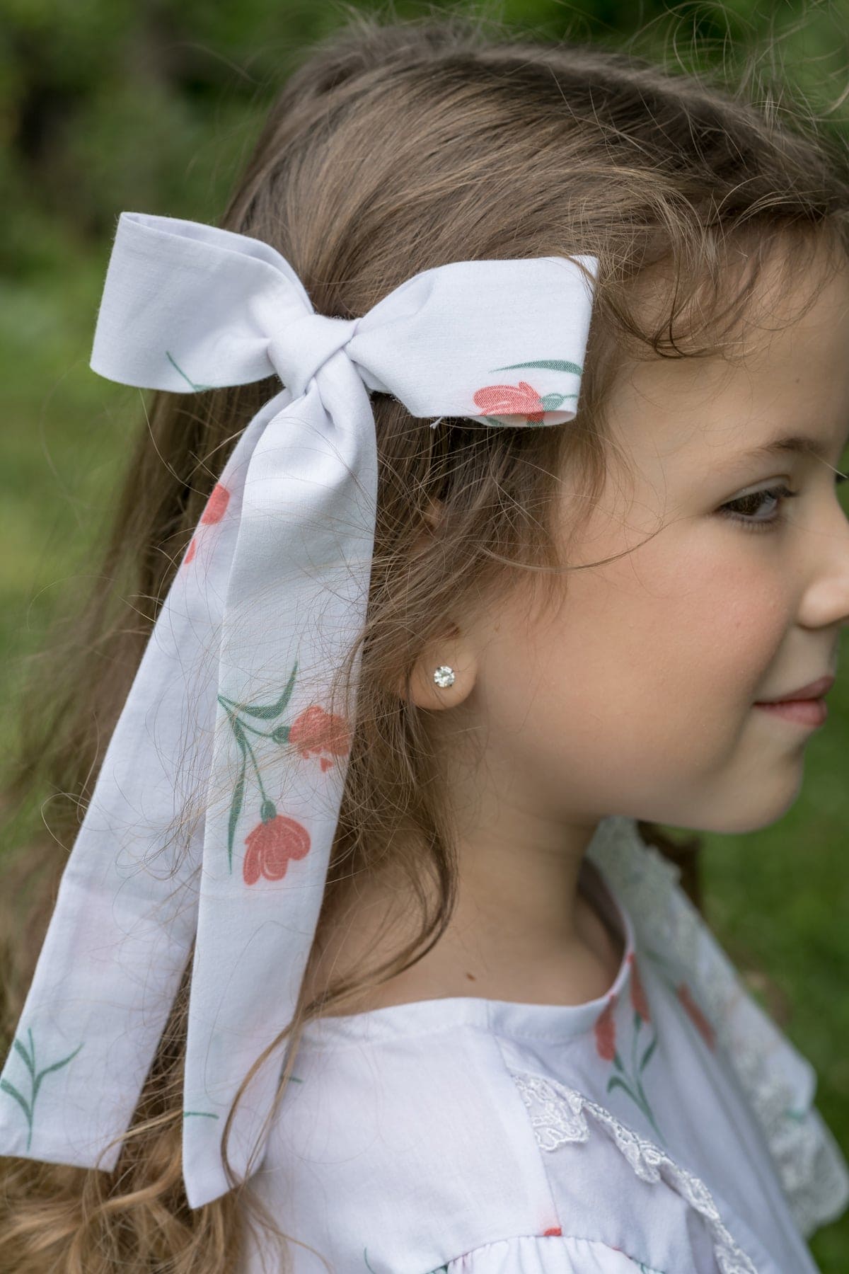Tulip Print Cotton Hair Bow - Petite Maison Kids