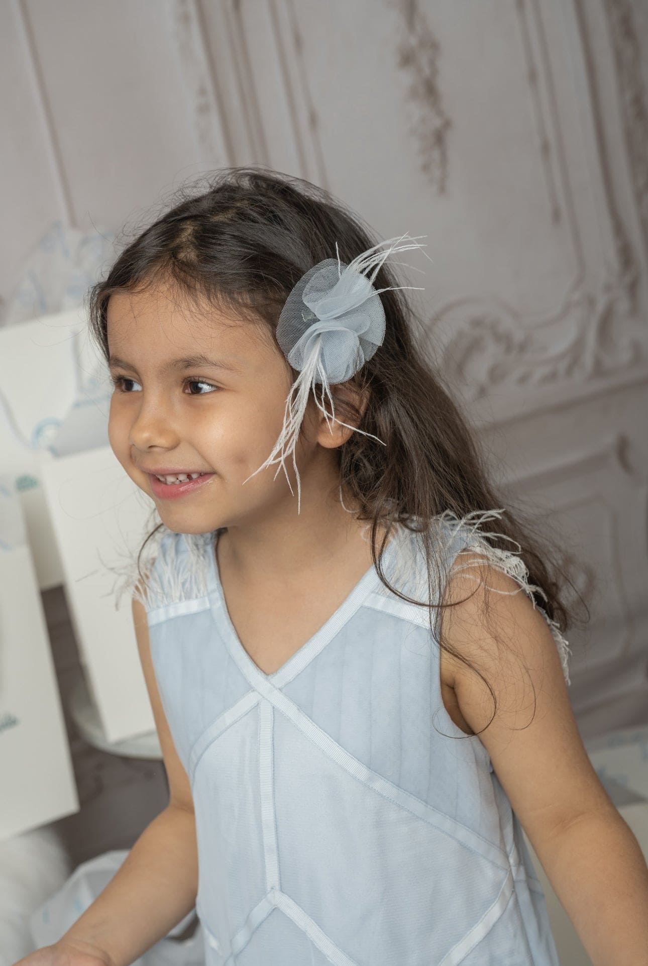 Skylar Blue Flower Tulle Hair Clip - Petite Maison Kids