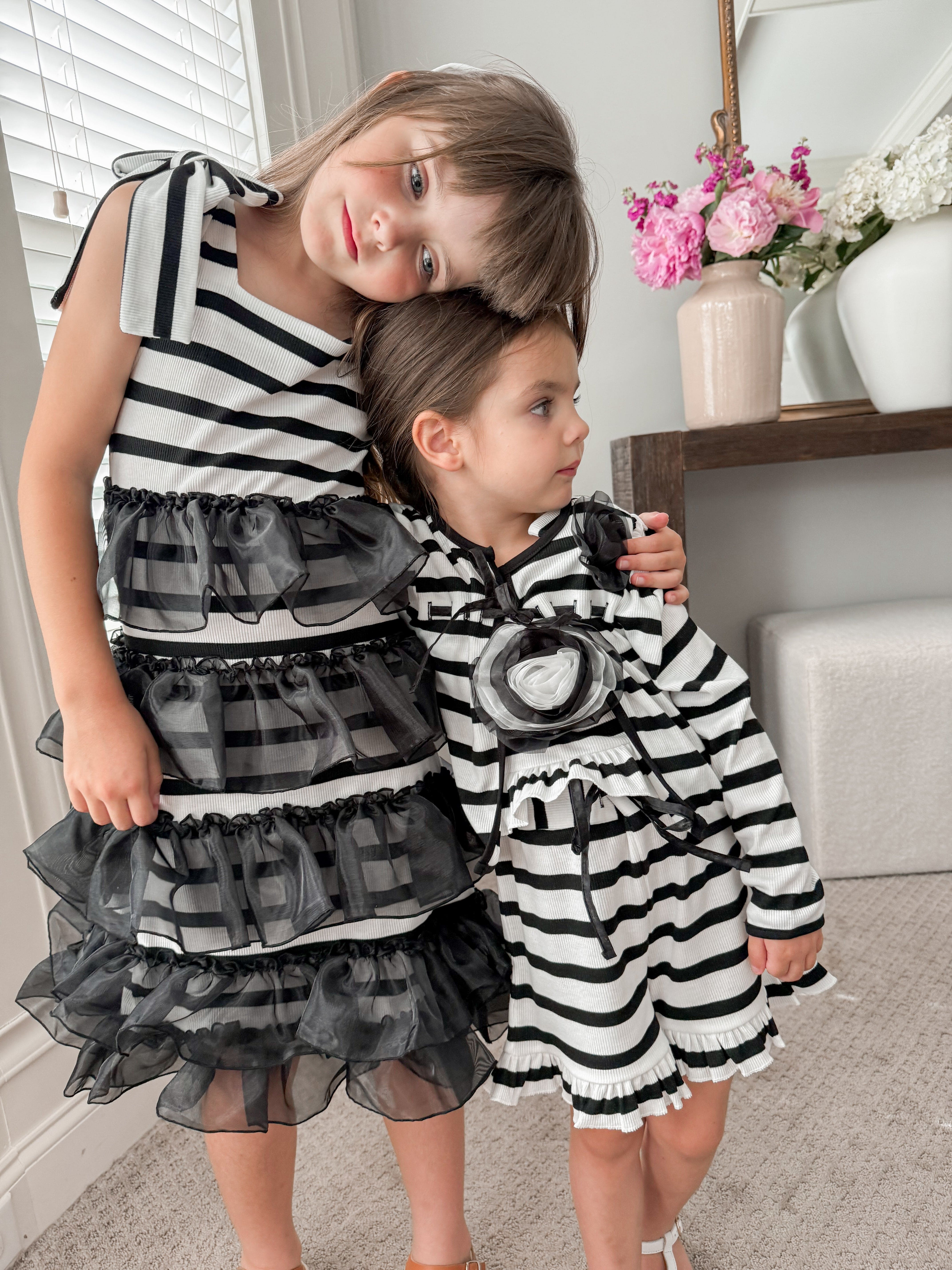 Monaco Black and White Striped Cardigan - Petite Maison Kids