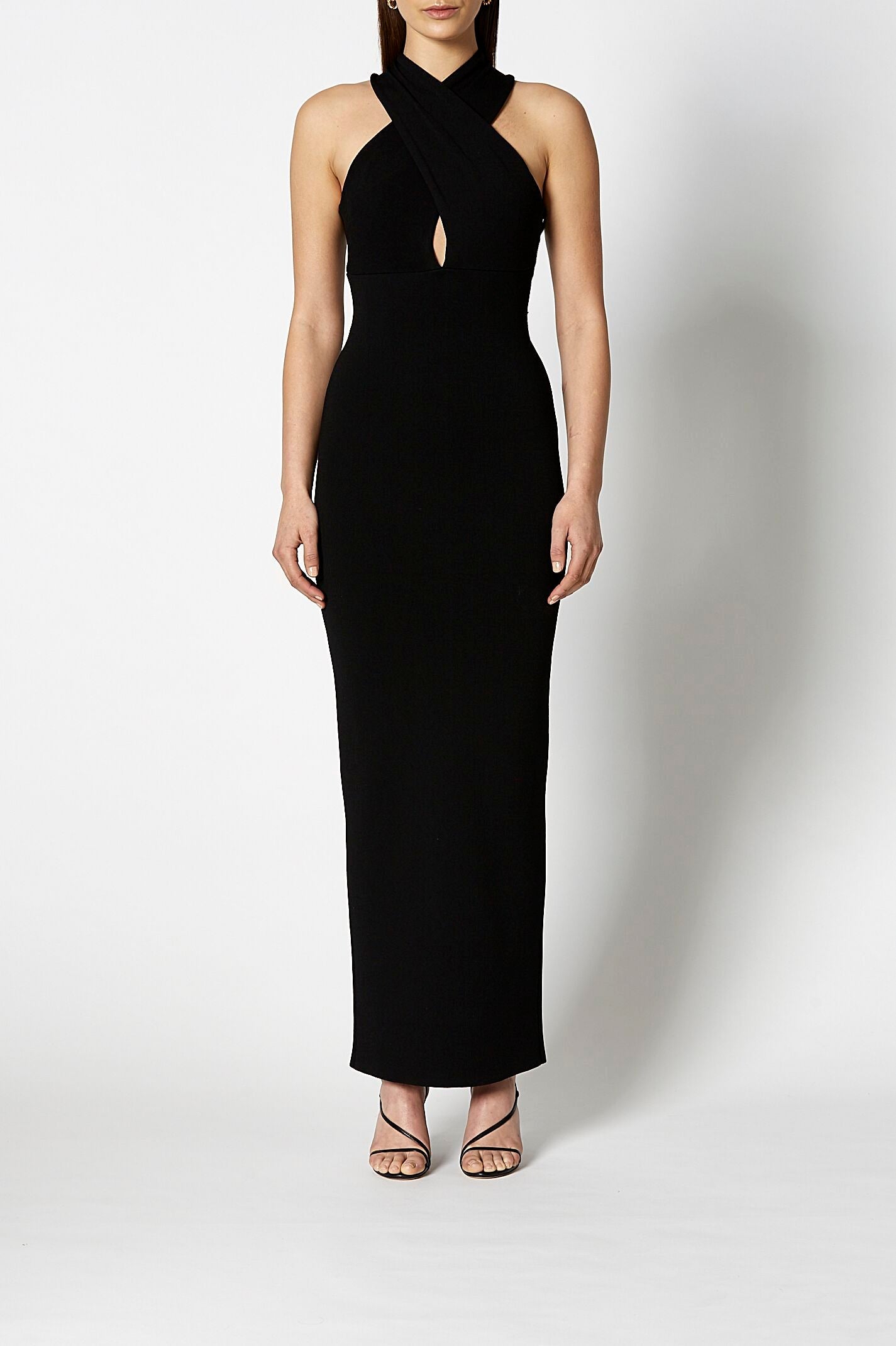Crepe Knit Wrap Neck Gown Black - Scanlan Theodore US