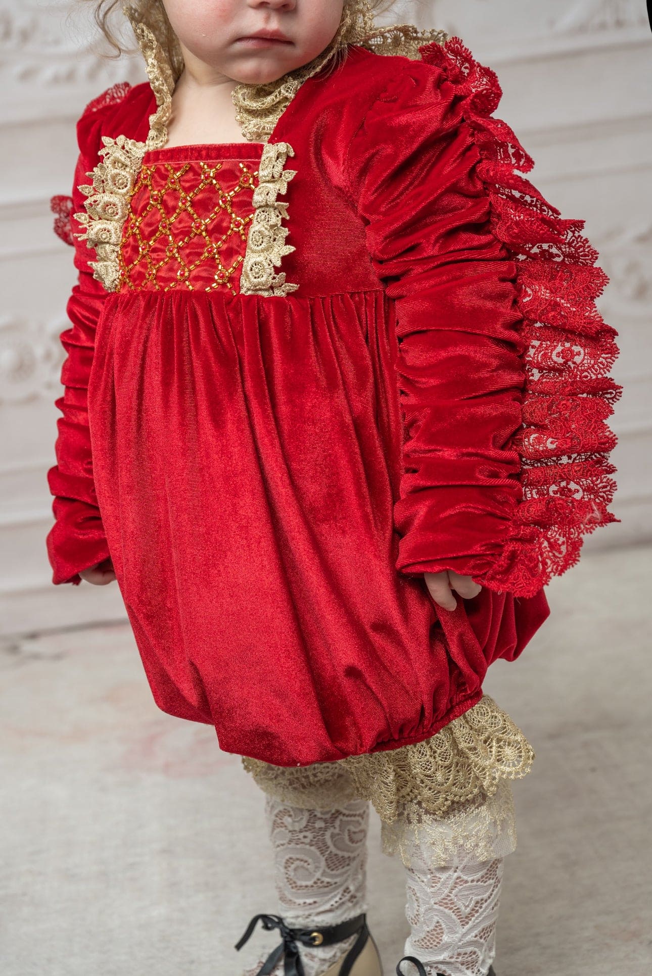 Victoria Red Velvet Romper - Petite Maison Kids