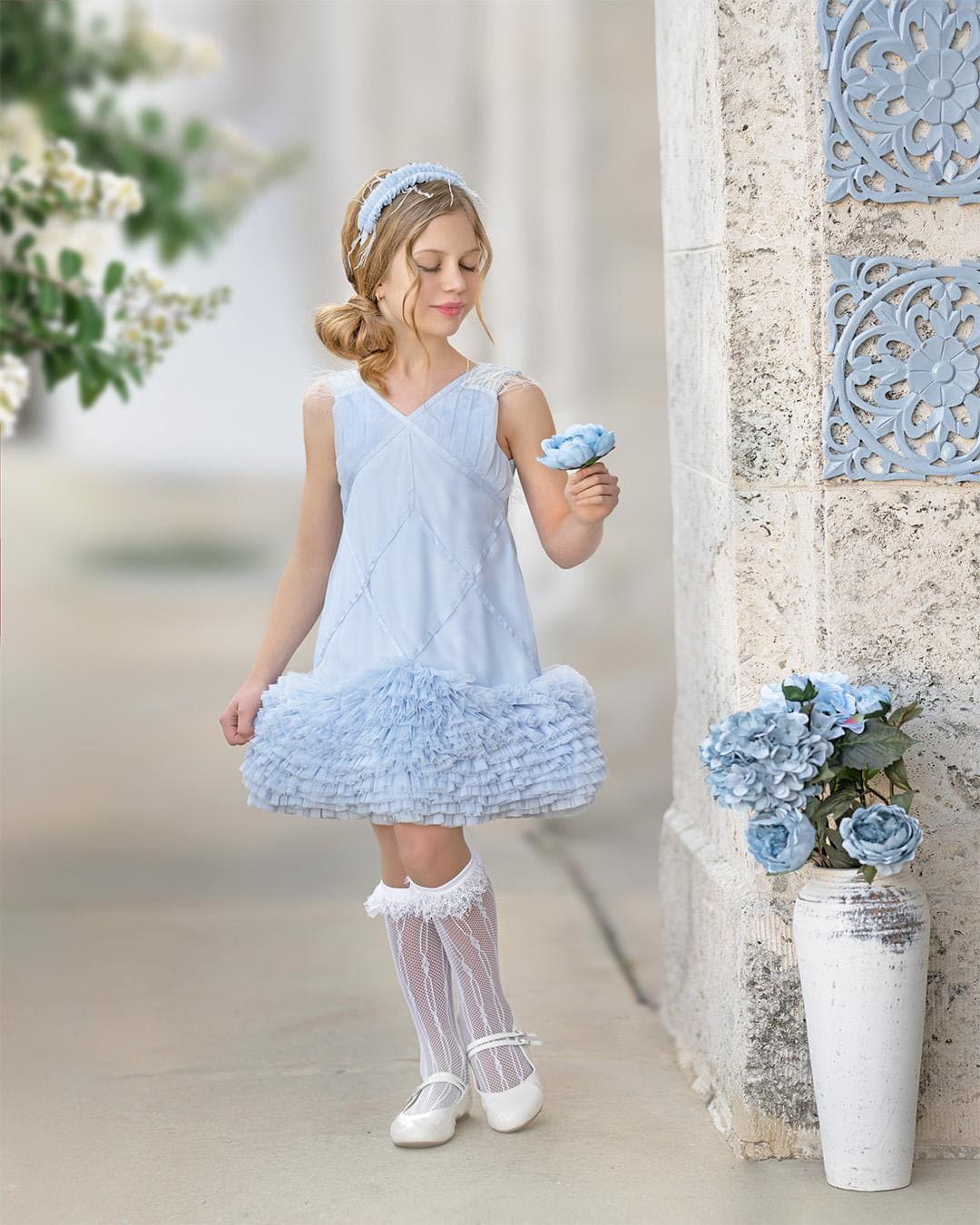 Skylar Blue Tulle Ruffle Headband - Petite Maison Kids