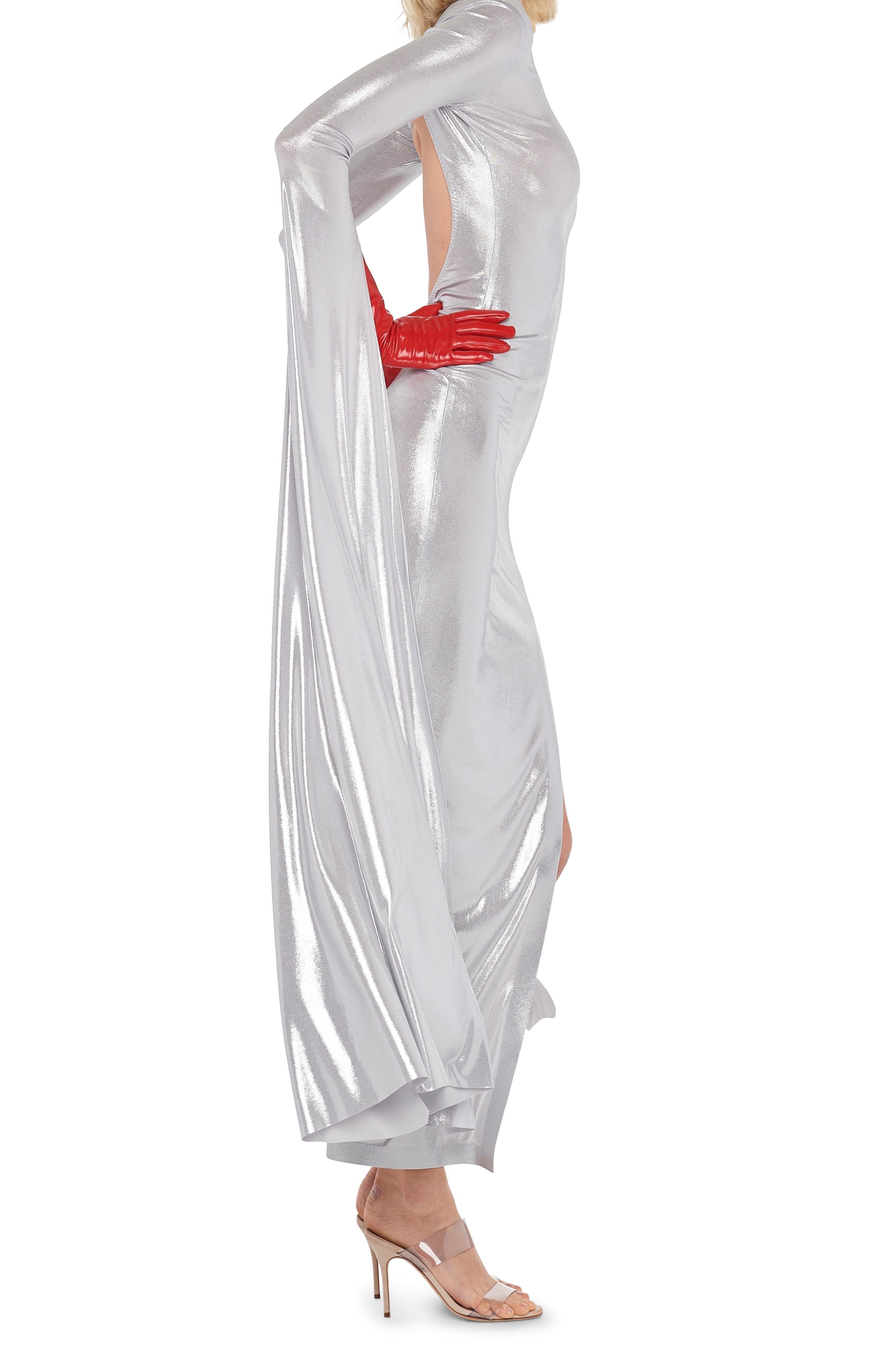 RIBBON SLEEVE WIDE SLIT GOWN