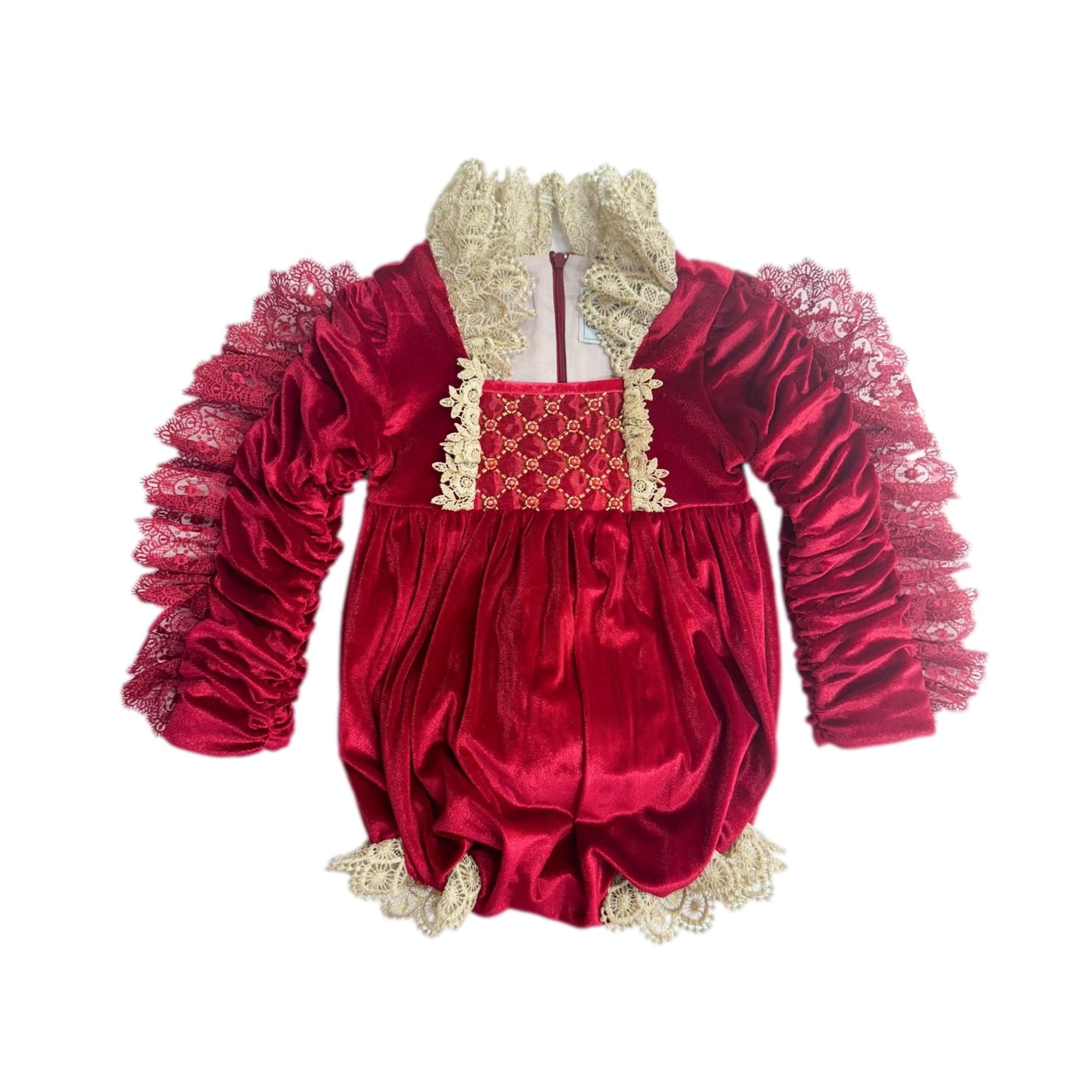 Victoria Red Velvet Romper - Petite Maison Kids