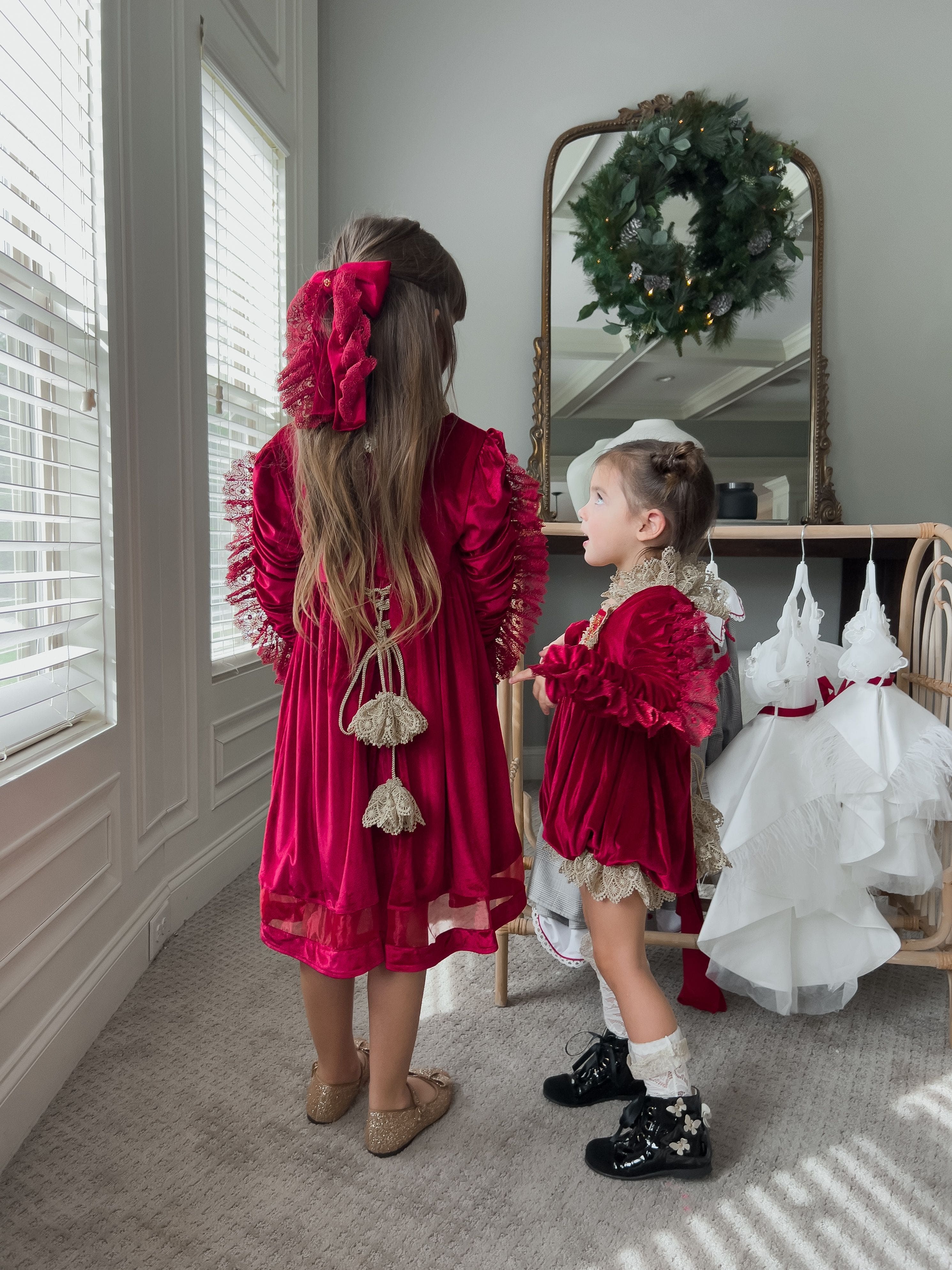 Victoria Red Velvet Romper - Petite Maison Kids