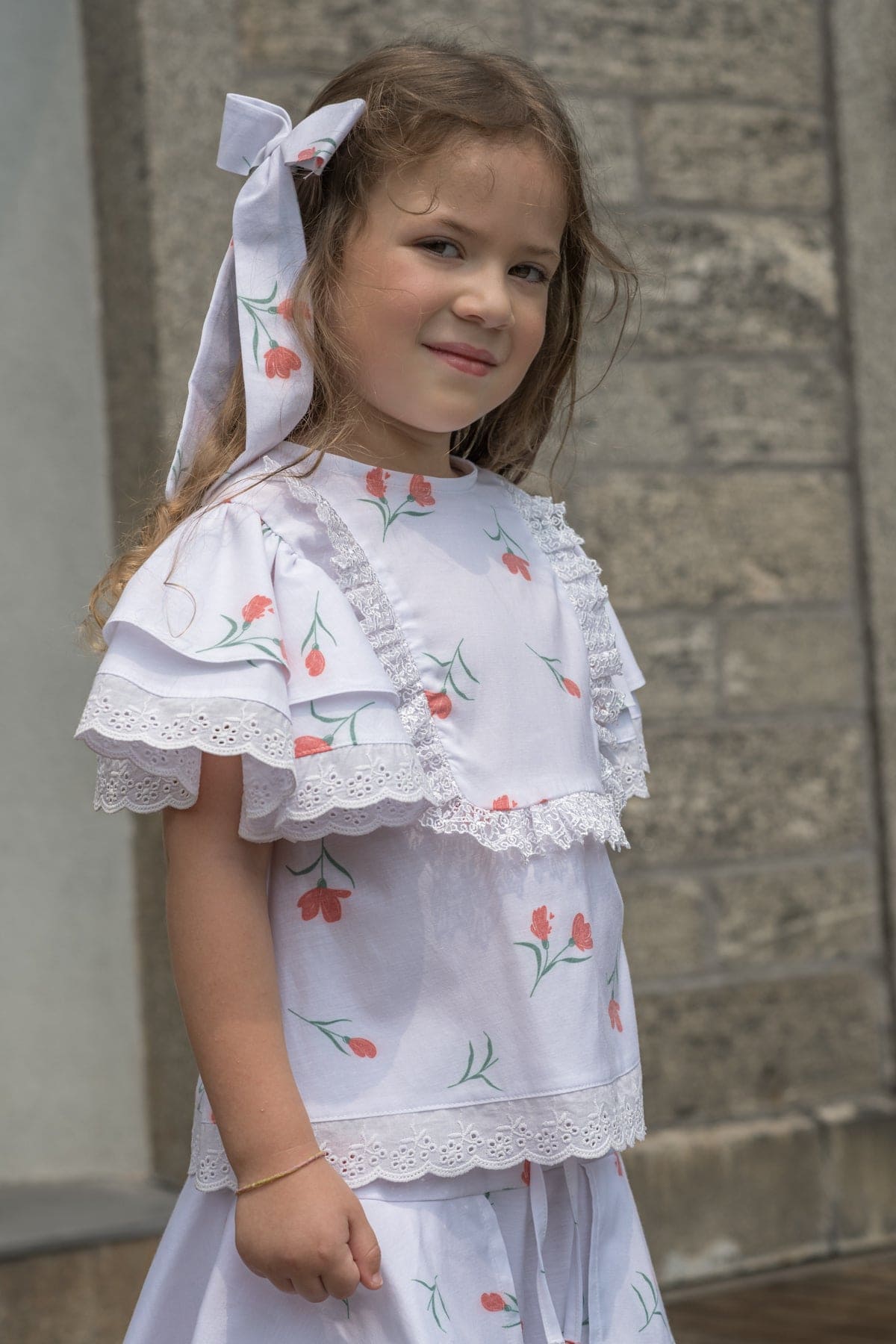 Tulip Print Cotton Hair Bow - Petite Maison Kids