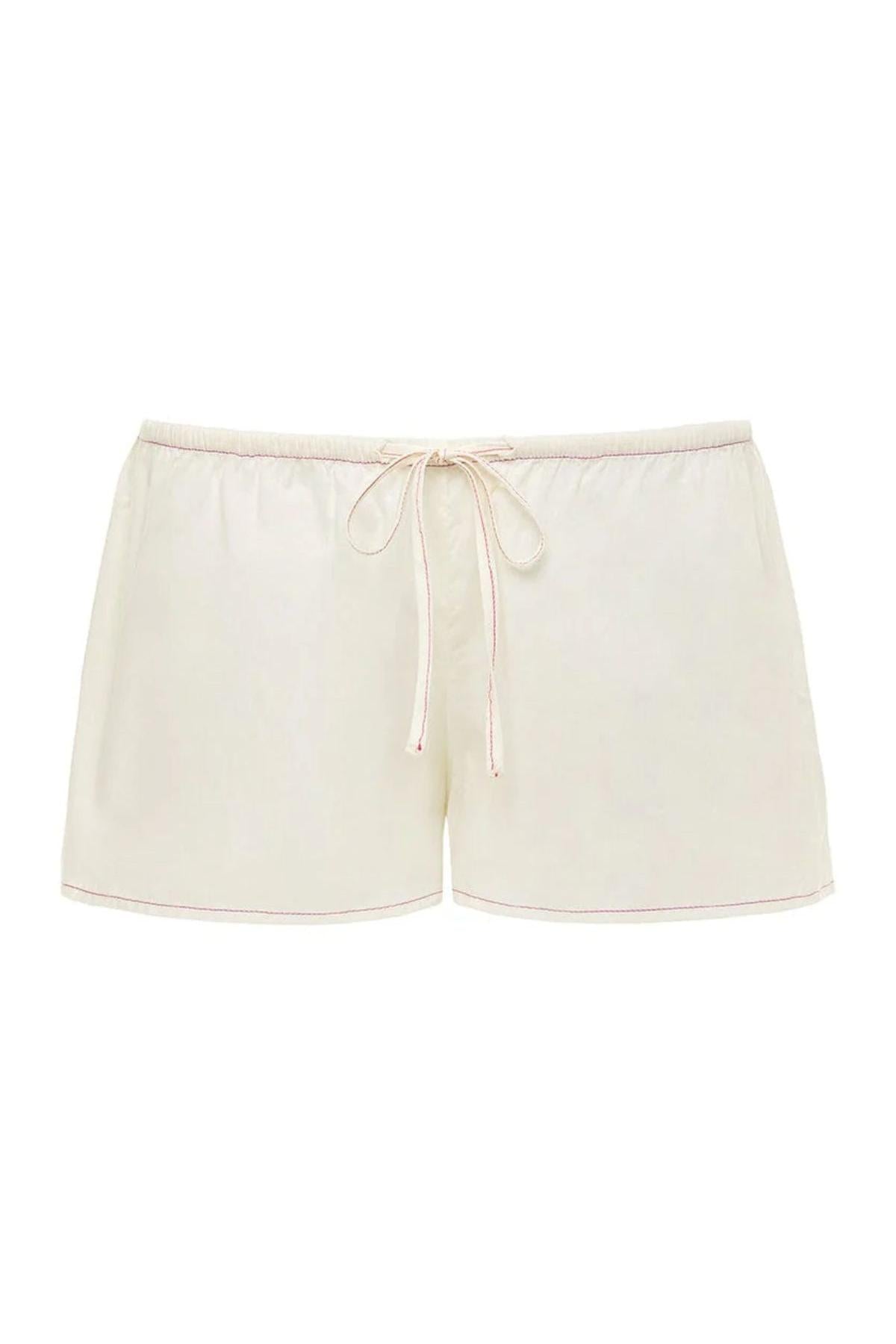 Cream (Raspberry Stitch) Low-Rise Drawstring Short