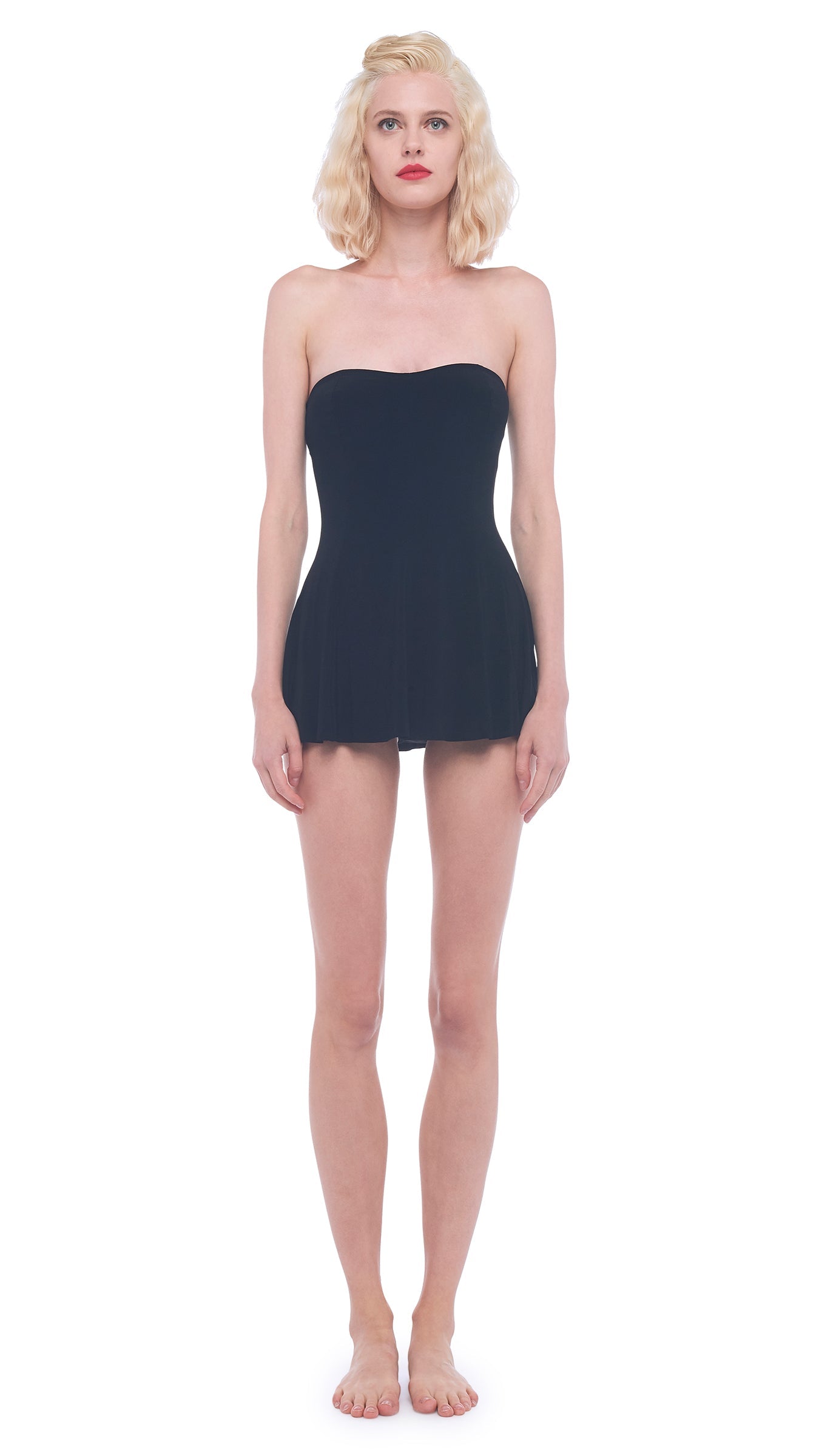 STRAPLESS FLARED SWIM DRESS
