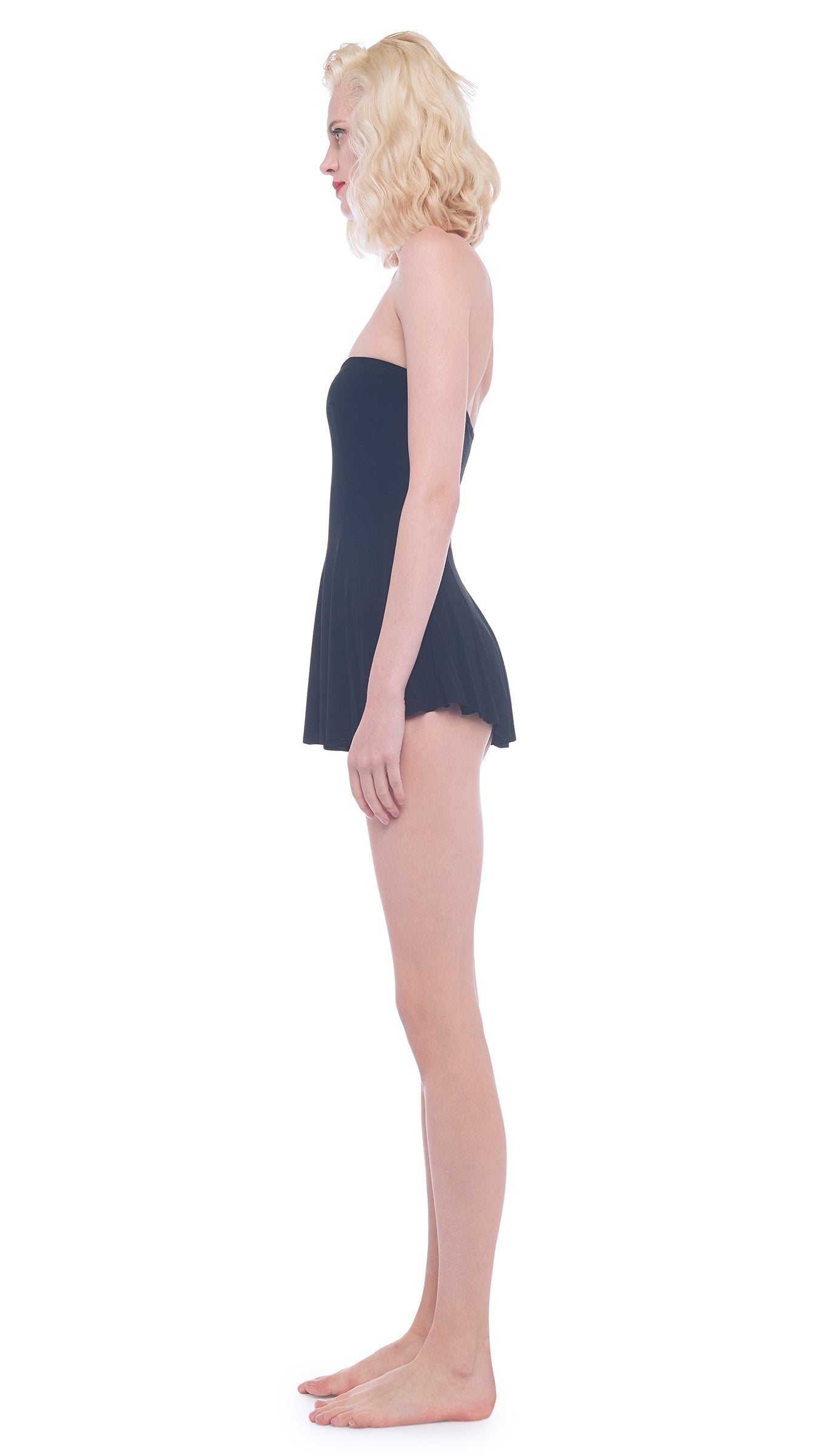 STRAPLESS FLARED SWIM DRESS