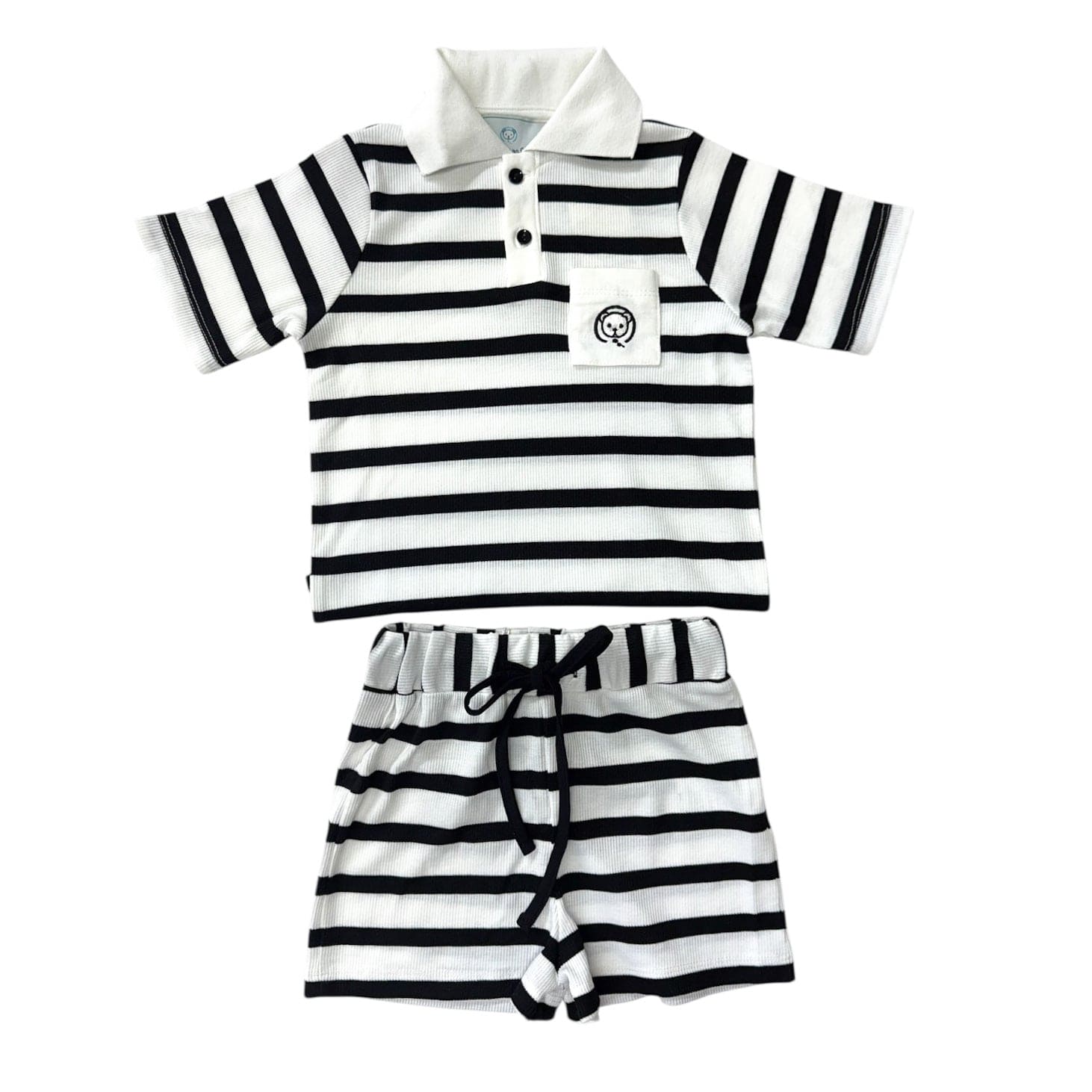 Monaco Black and White Striped Boys' Top and Shorts Set - Petite Maison Kids