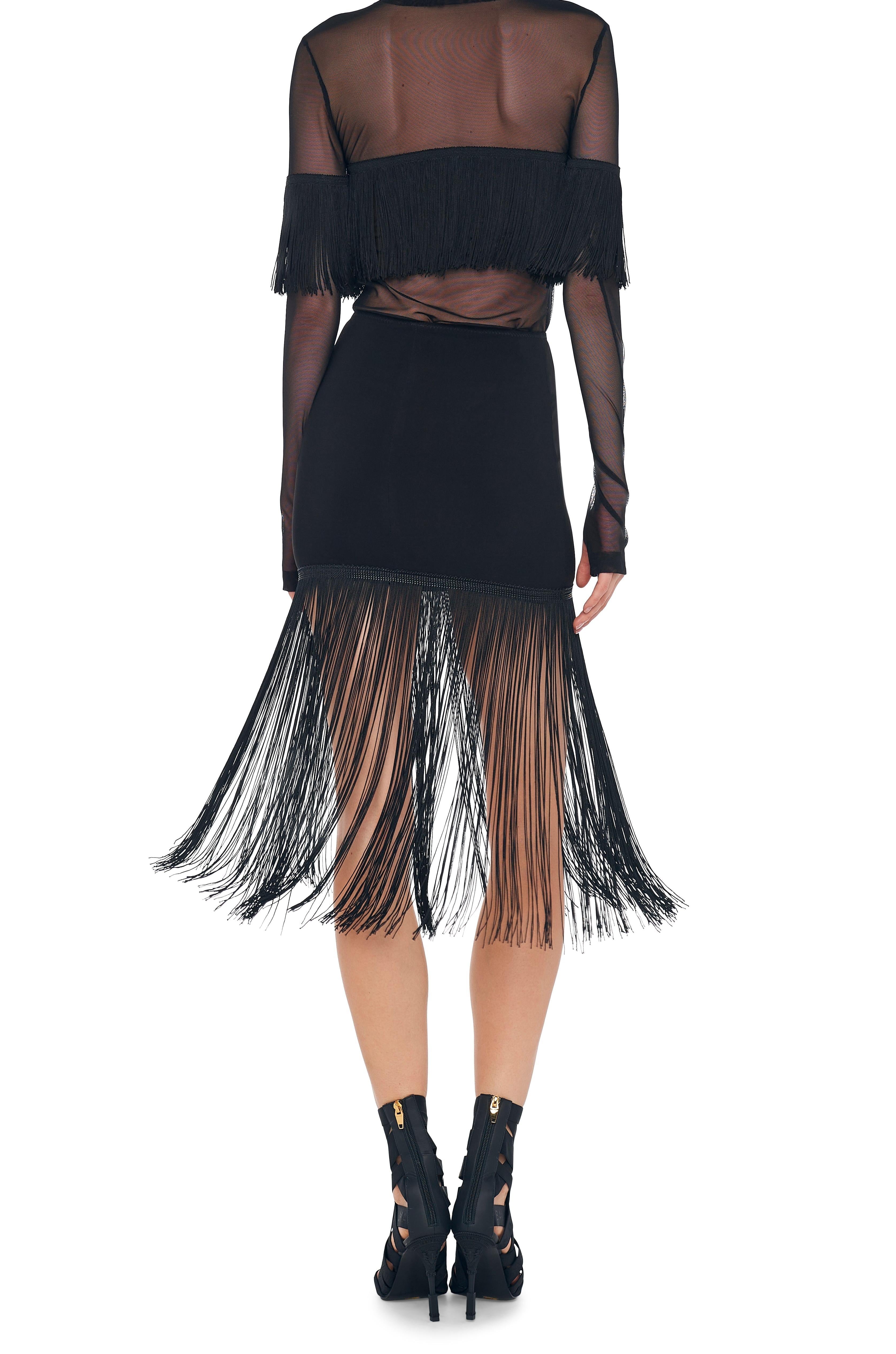 LONG SLEEVE CREWNECK FRINGE TOP