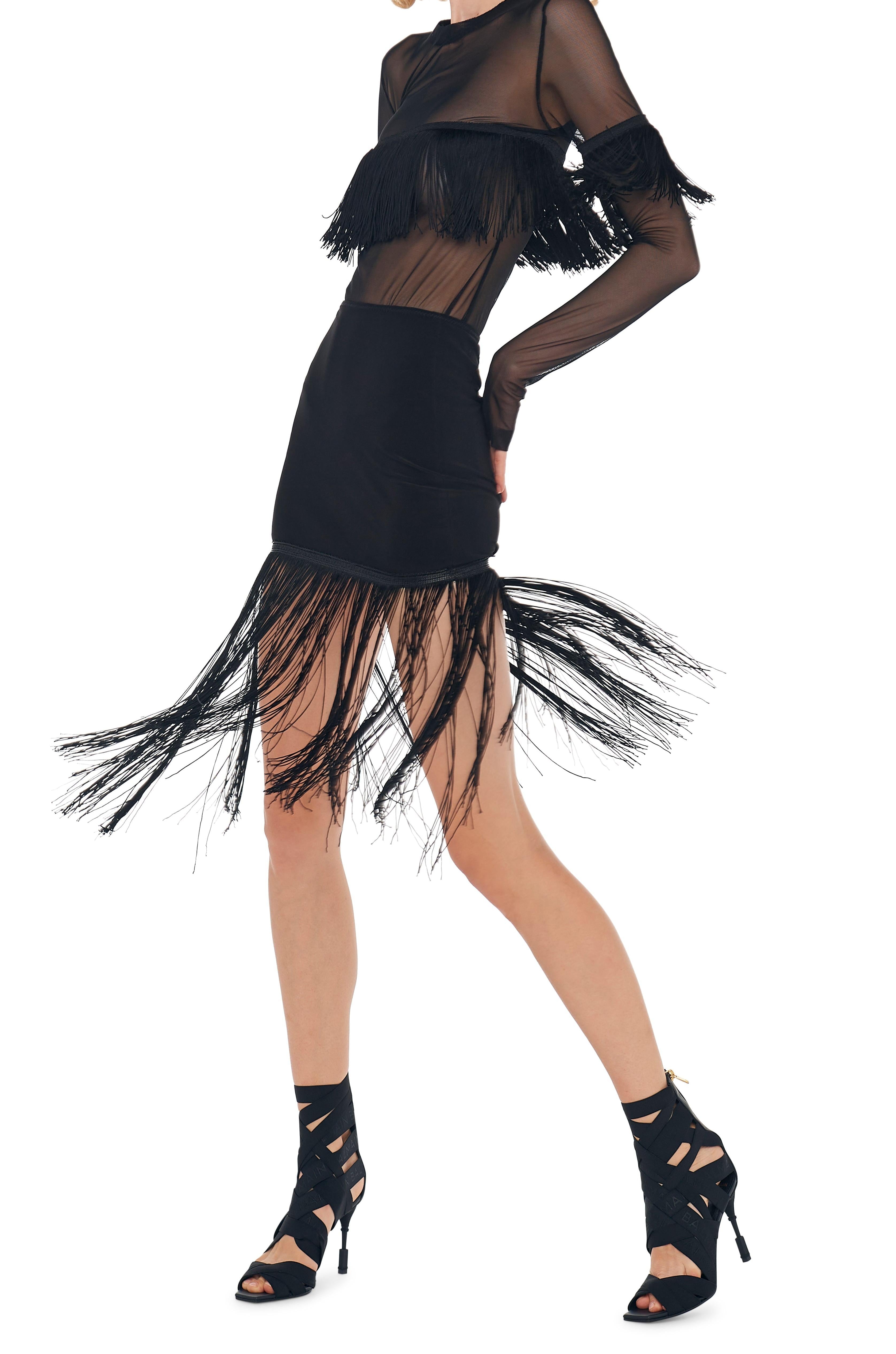 LONG SLEEVE CREWNECK FRINGE TOP