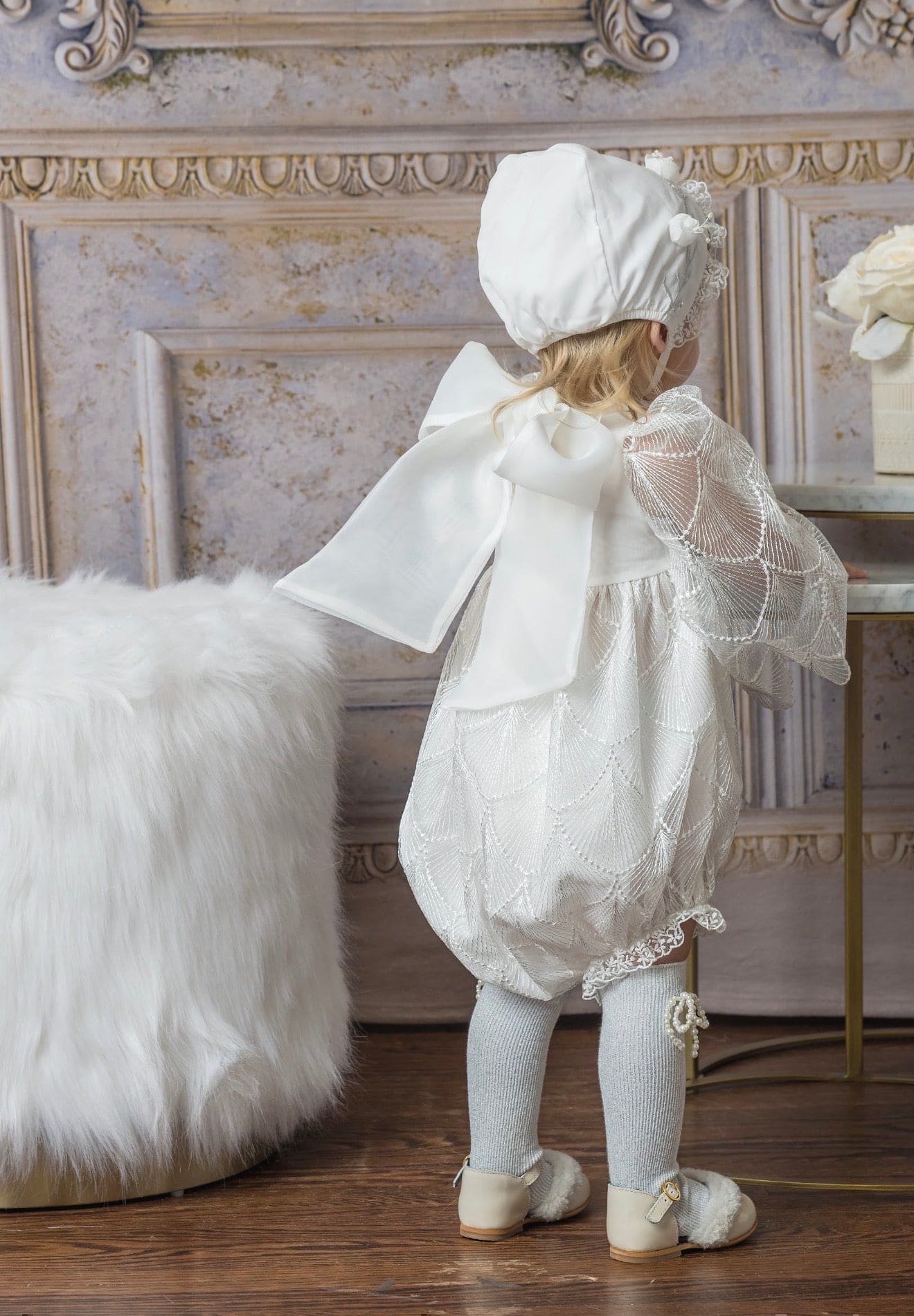 Faith White Scallop Bonnet - Petite Maison Kids