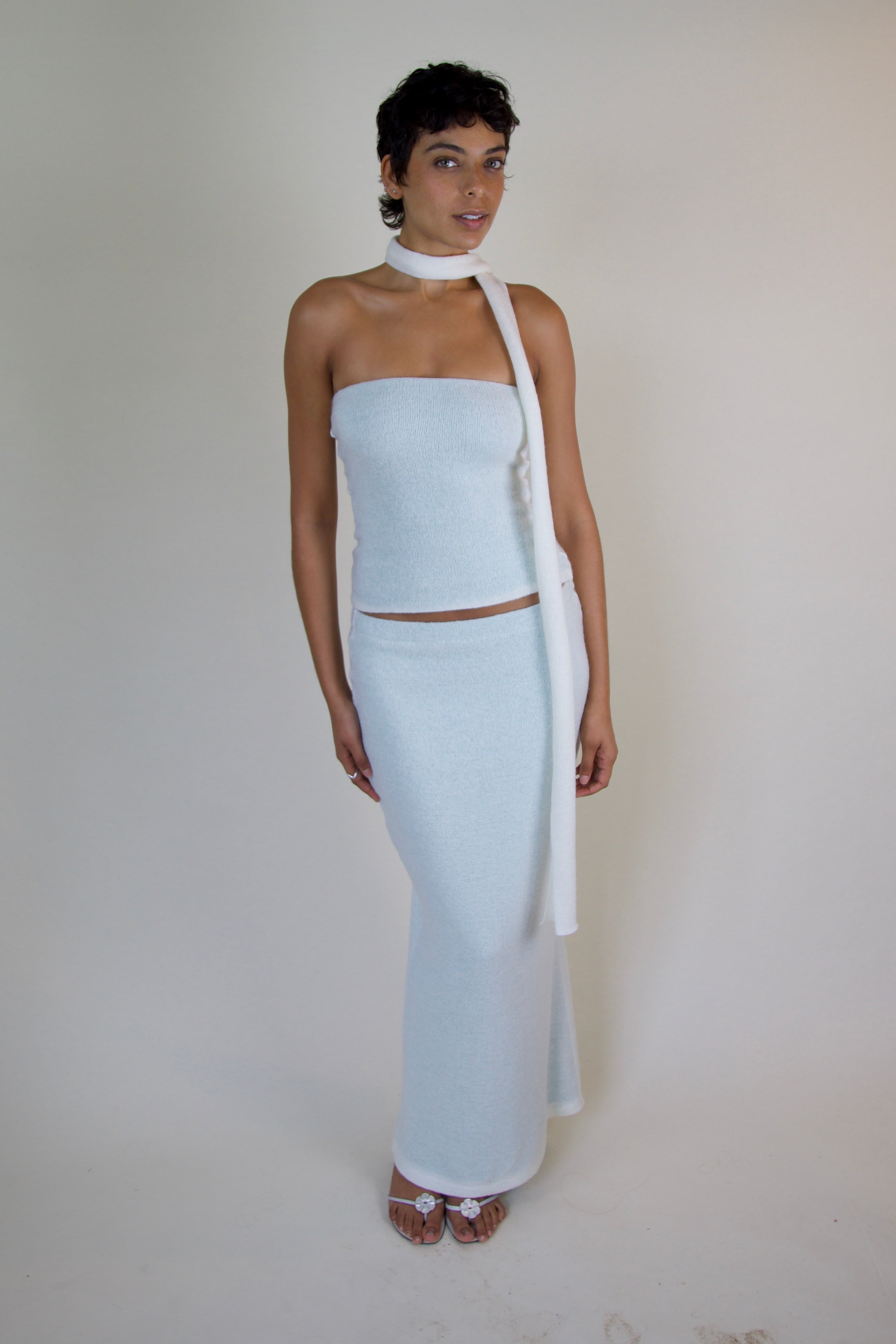 STRAPLESS TOP IN IVORY + MOHAIR