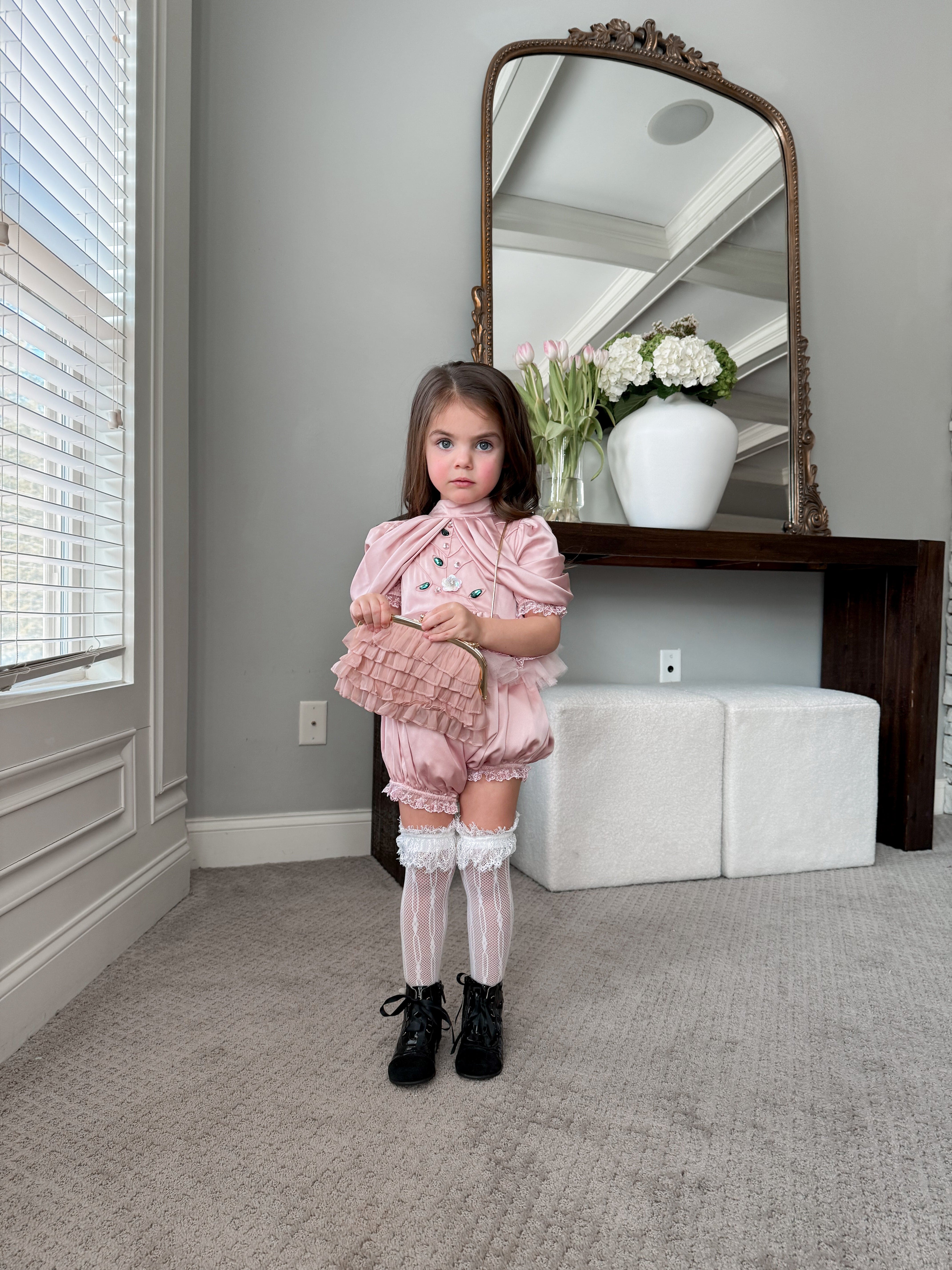 Pink Satin Ballerina Romper - Petite Maison Kids