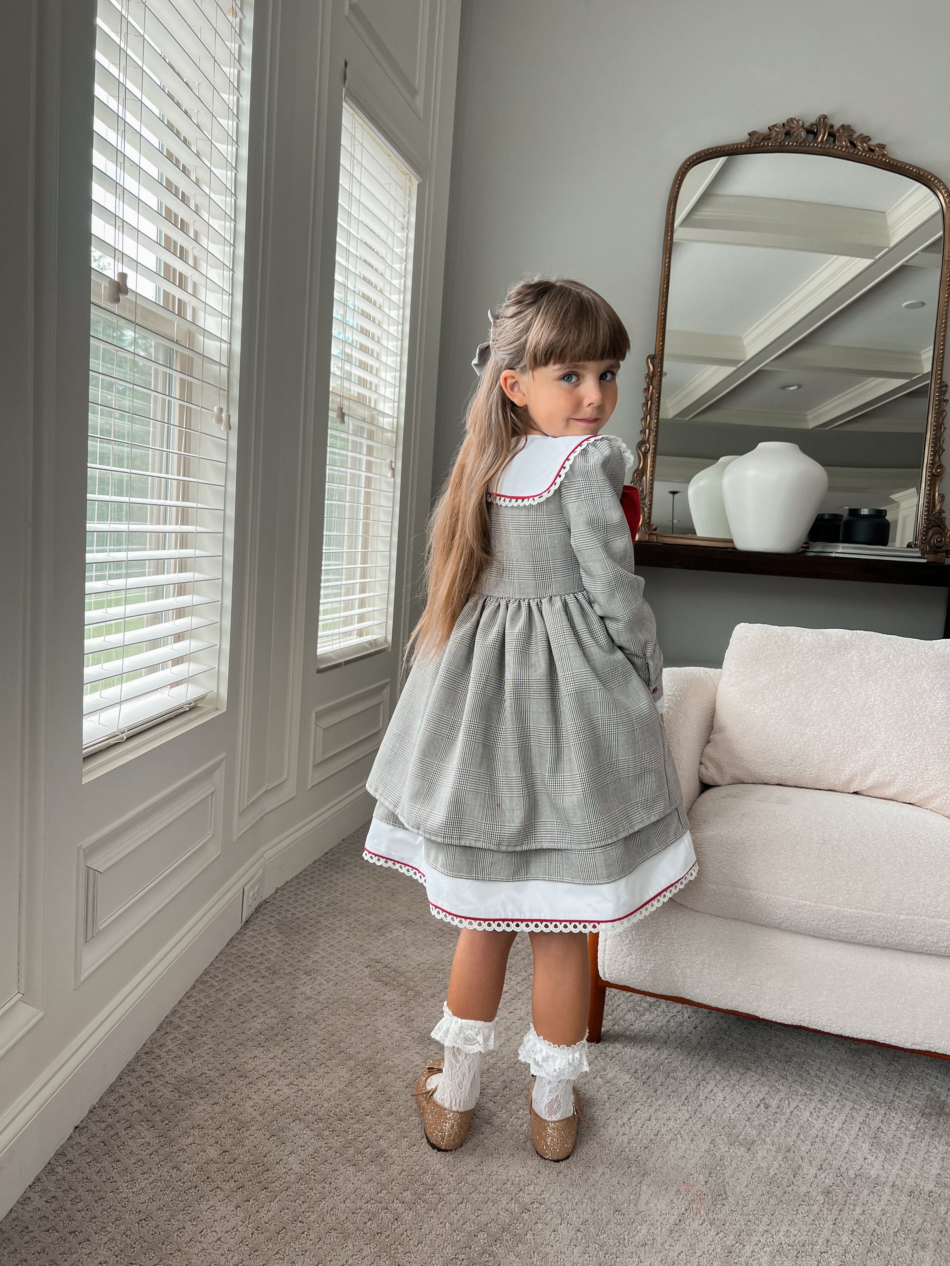 Georgina Tartan Print Dress with Red Bow - Petite Maison Kids