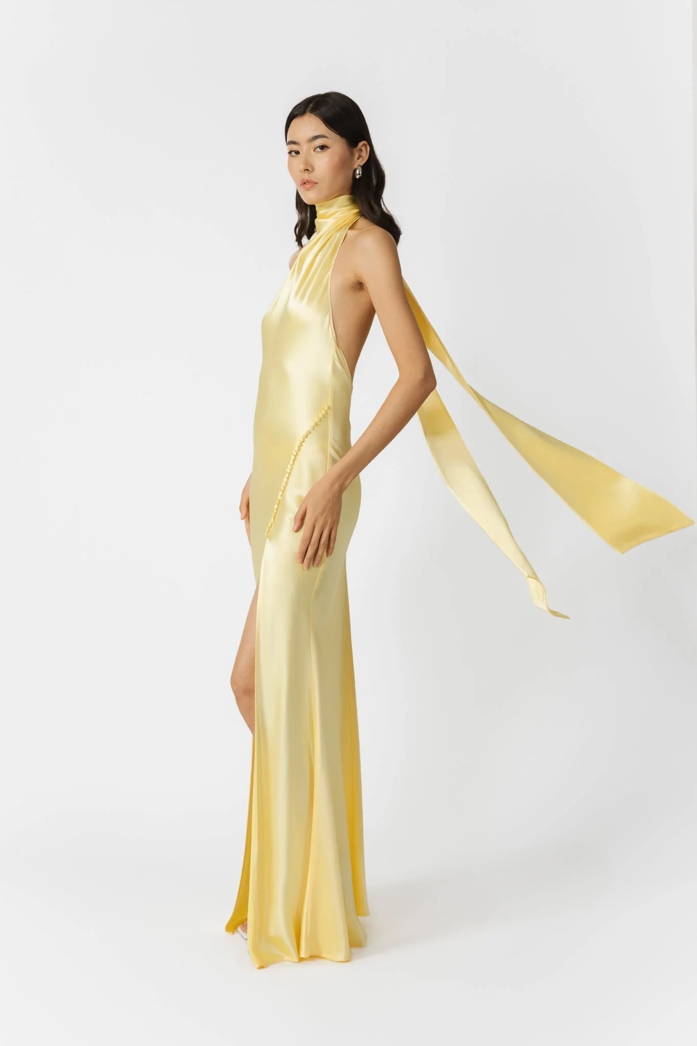 Penelope Backless Satin Gown - Popcorn Yellow