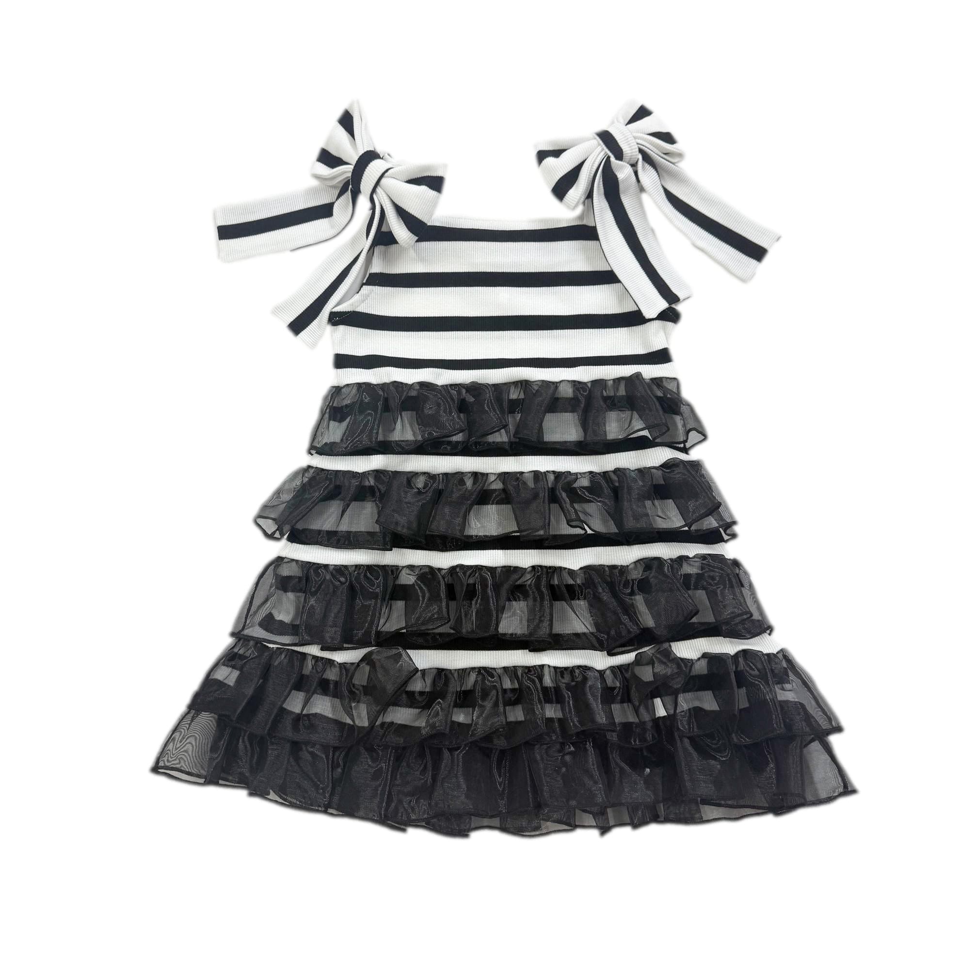Monaco Black and White Striped Dress - Petite Maison Kids