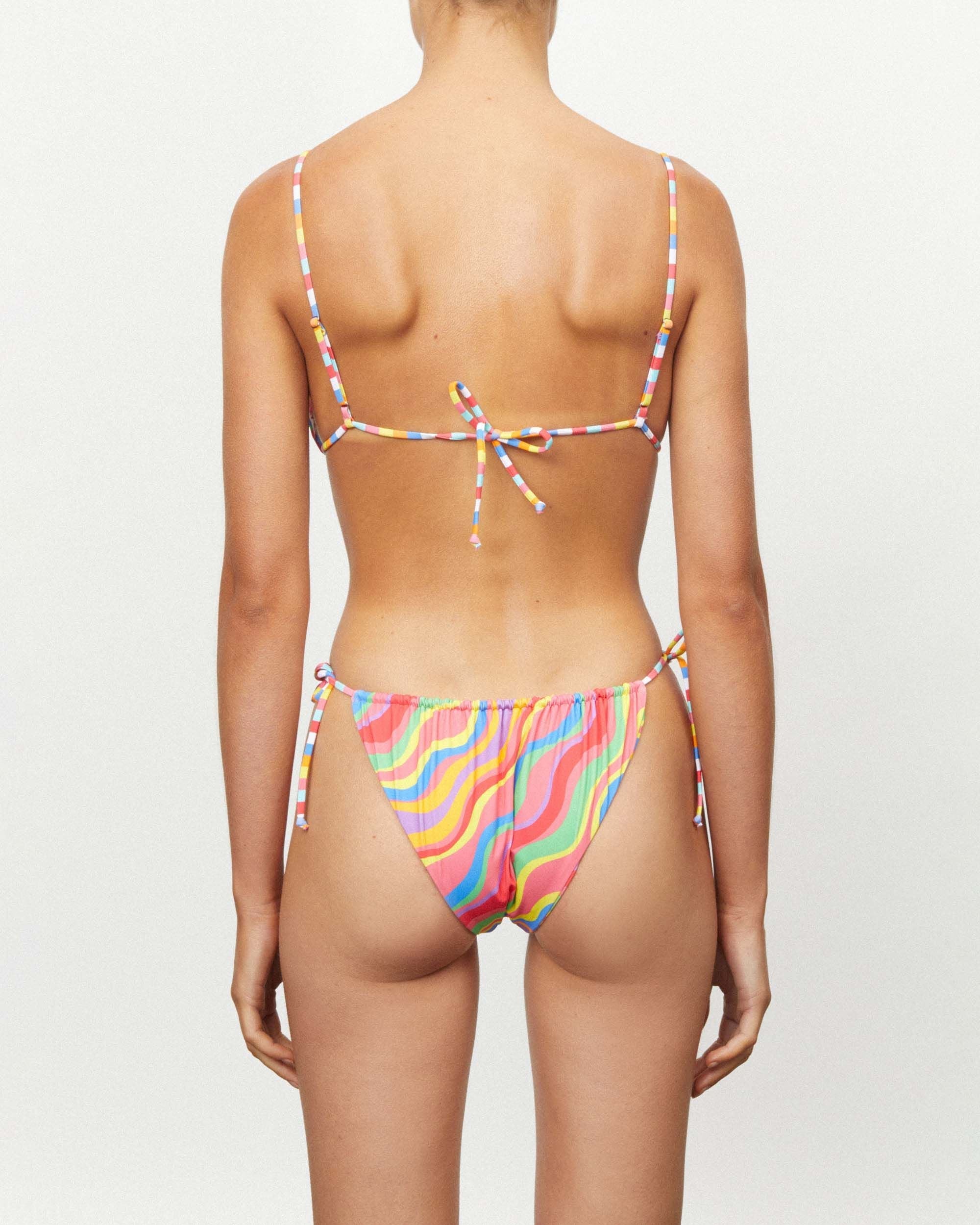 On body back of THE GATHERED TIE PANT - RAINBOW