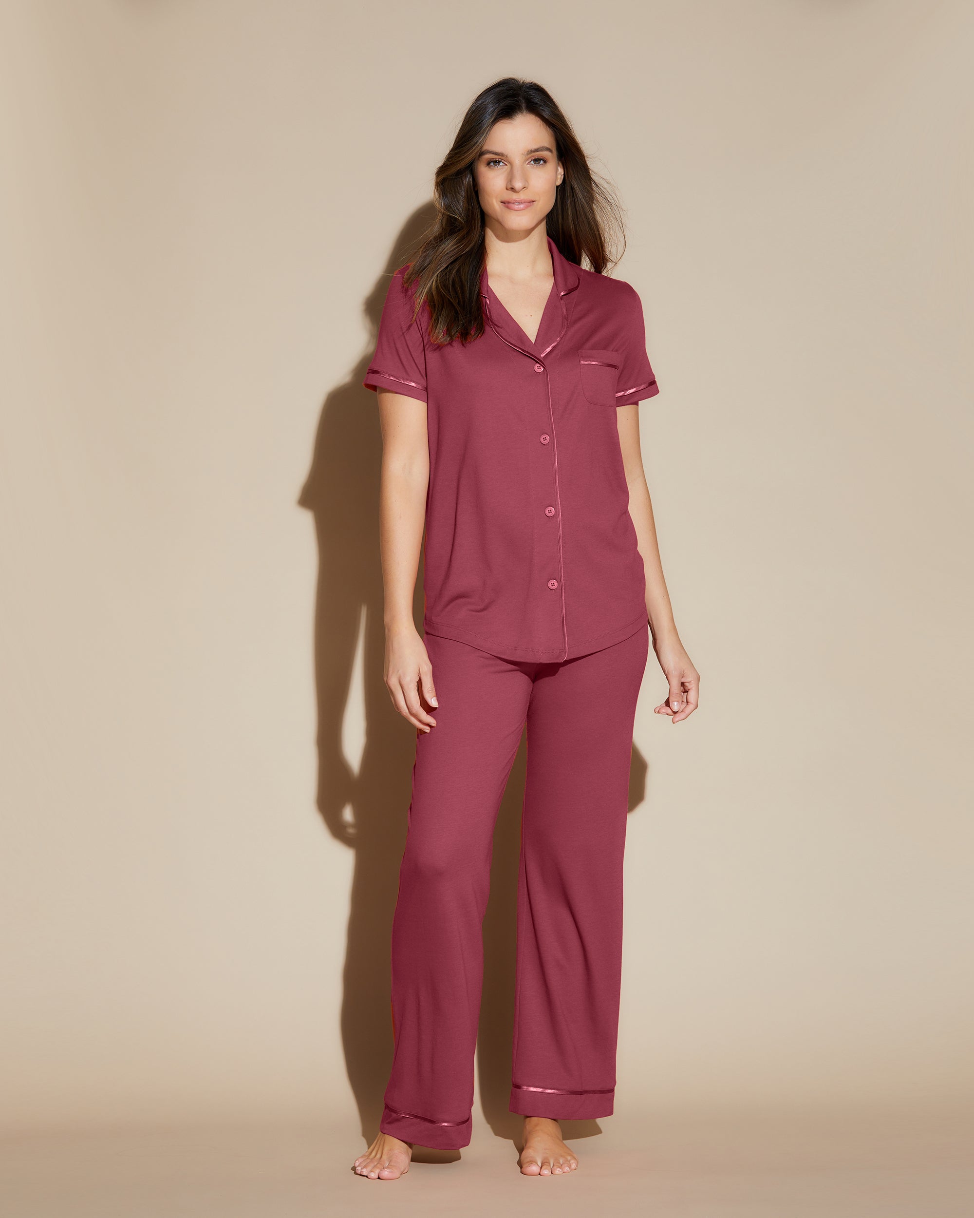 Bella S/S Top Pant Deep Ruby (AMORE9645) - Cosabella