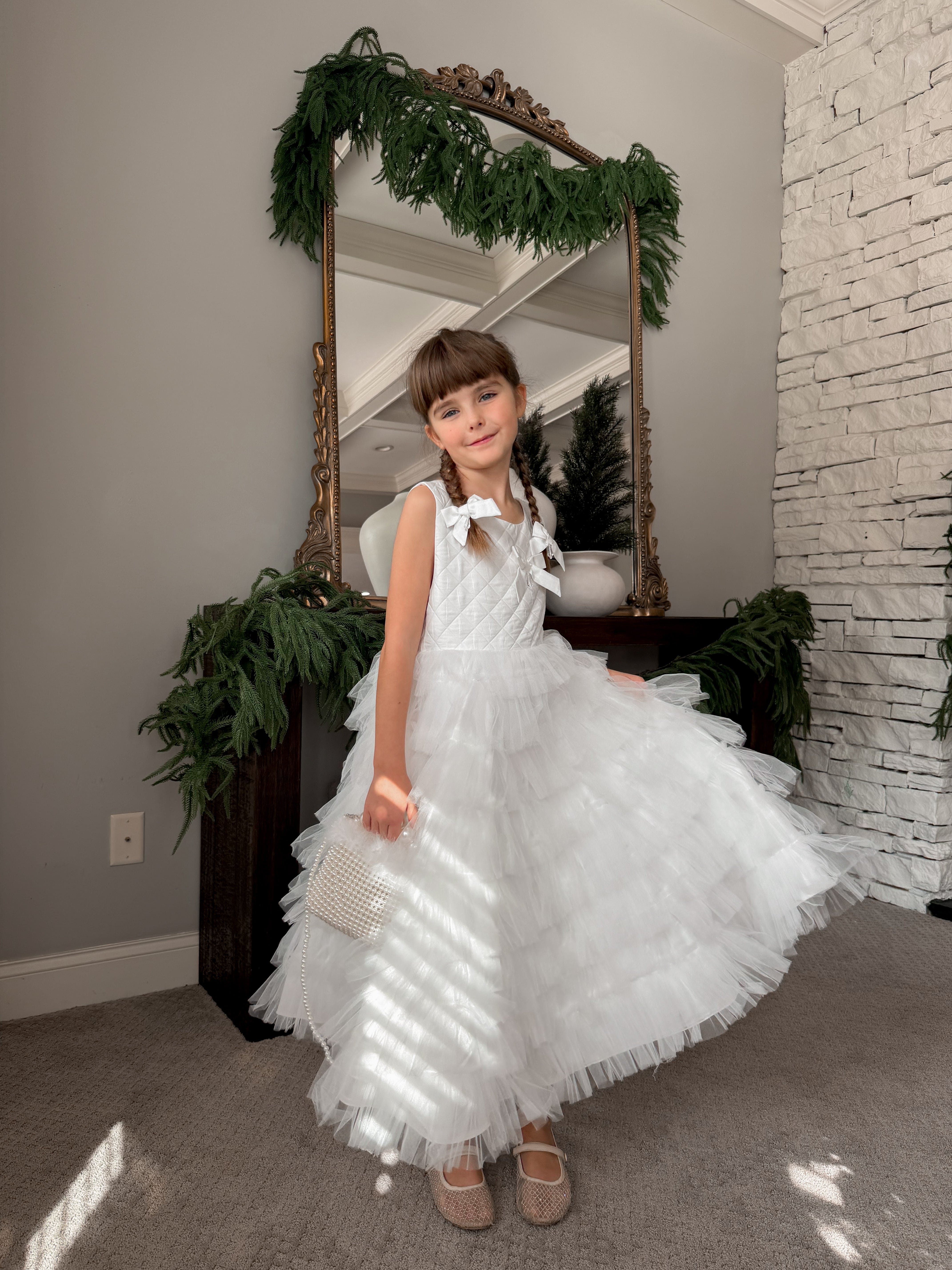 Poppy White Quilted Hair Bow Clips - Petite Maison Kids