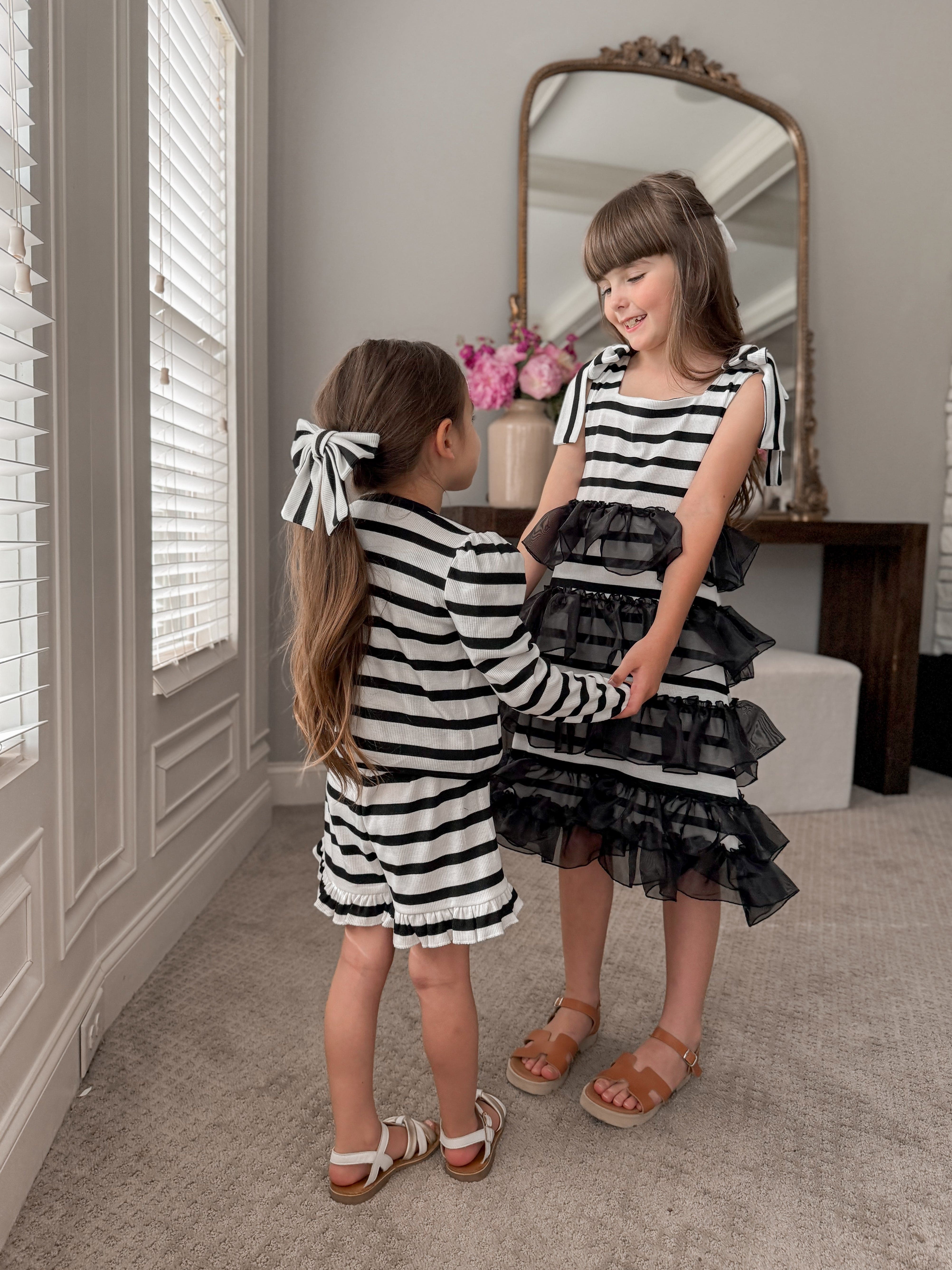 Monaco Black and White Hair Bow Scrunchie - Petite Maison Kids