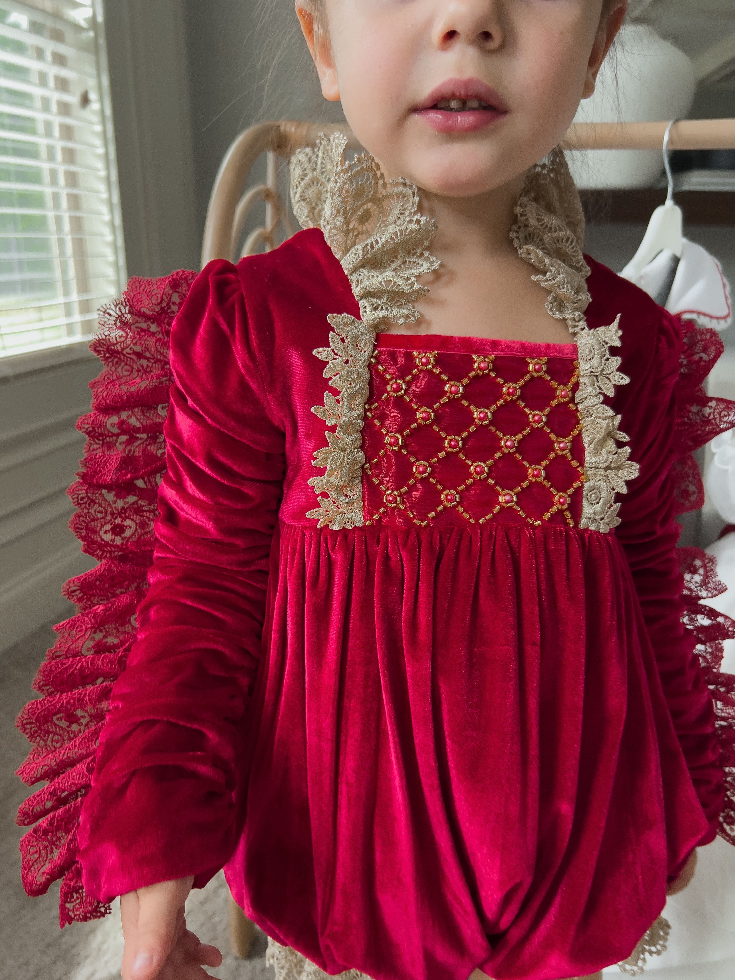 Victoria Red Velvet Romper - Petite Maison Kids