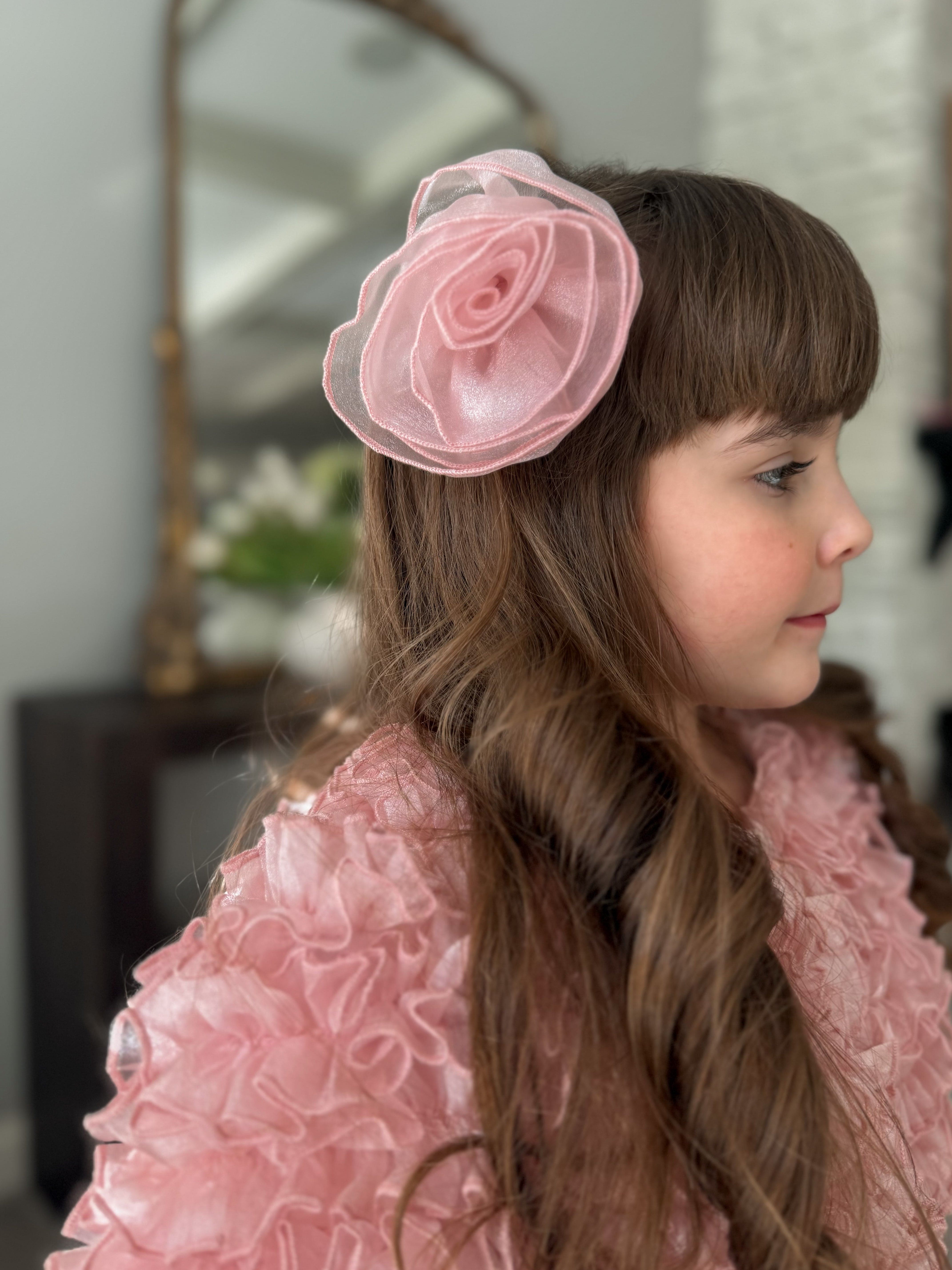 Vivian Dusty Pink Organza Flower Hair Clip - Petite Maison Kids