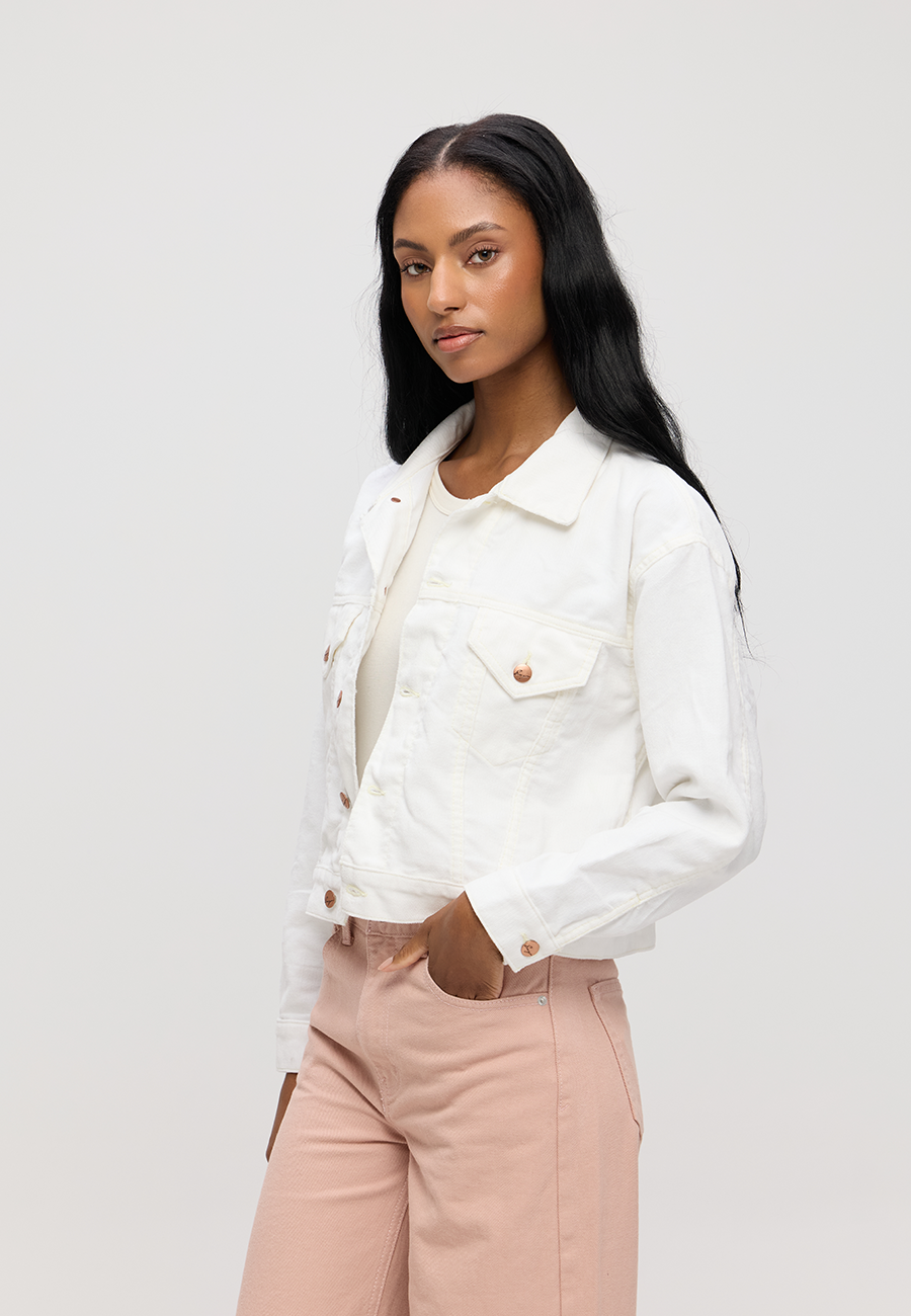 Chelsey Jacket - White Corduroy with Yellow
