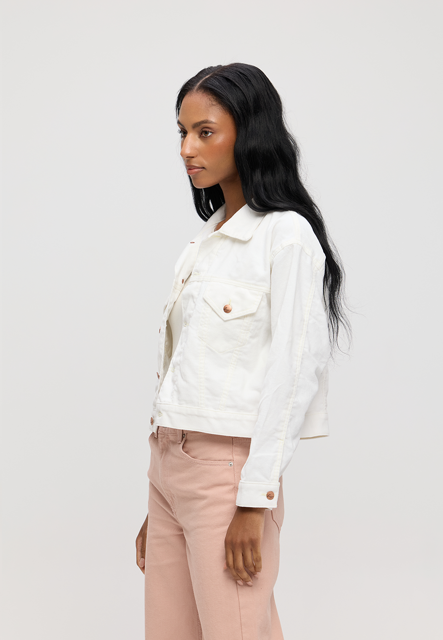 Chelsey Jacket - White Corduroy with Yellow