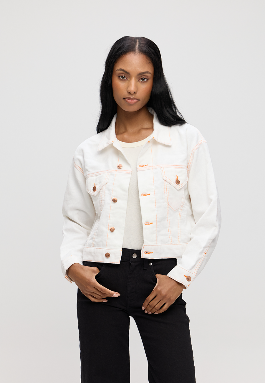 Chelsey Jacket - White Corduroy with Orange