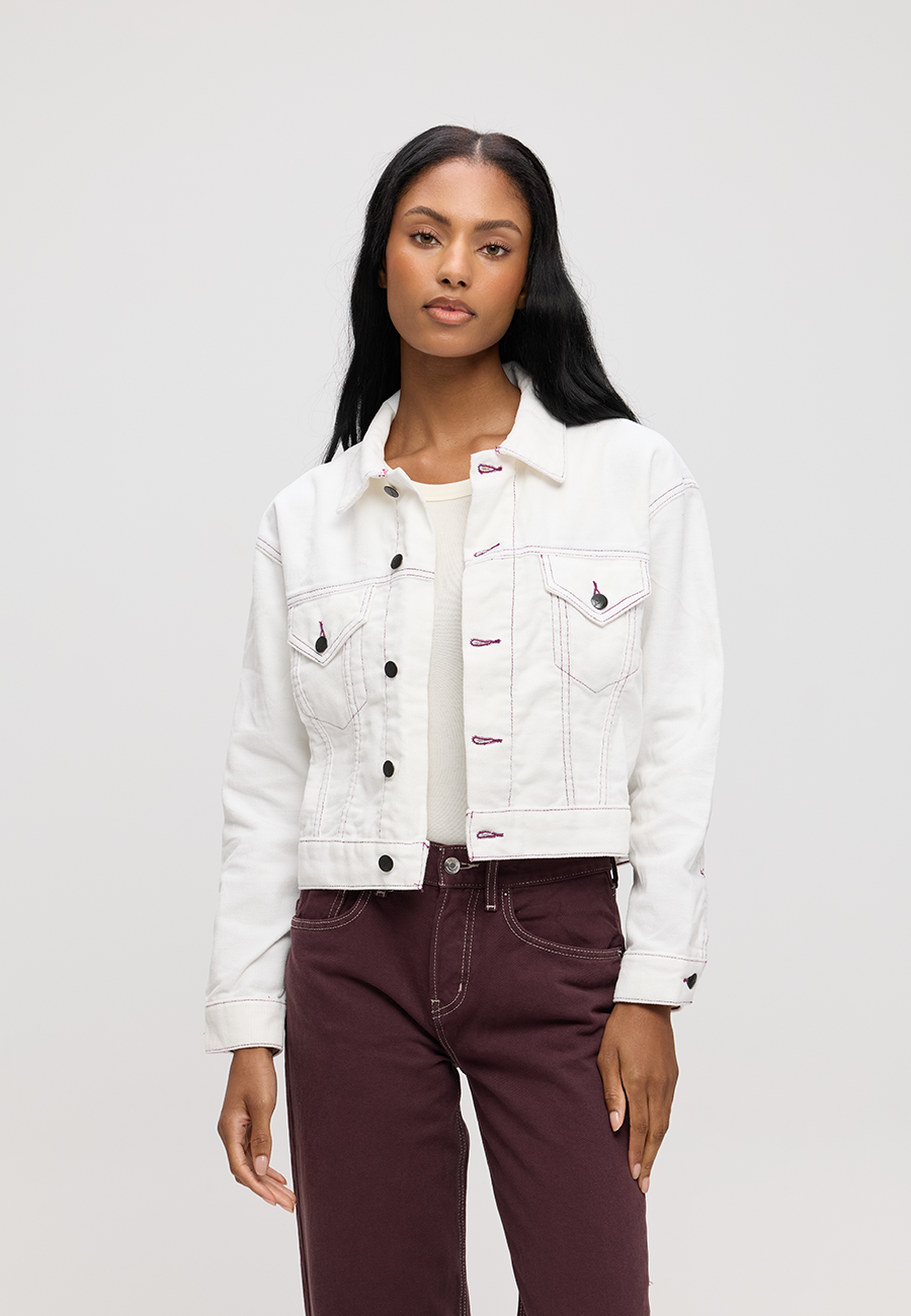 Chelsey Jacket - White Corduroy with Purple