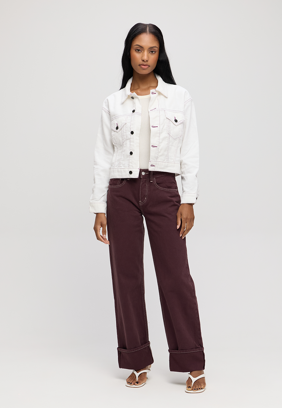 Chelsey Jacket - White Corduroy with Purple